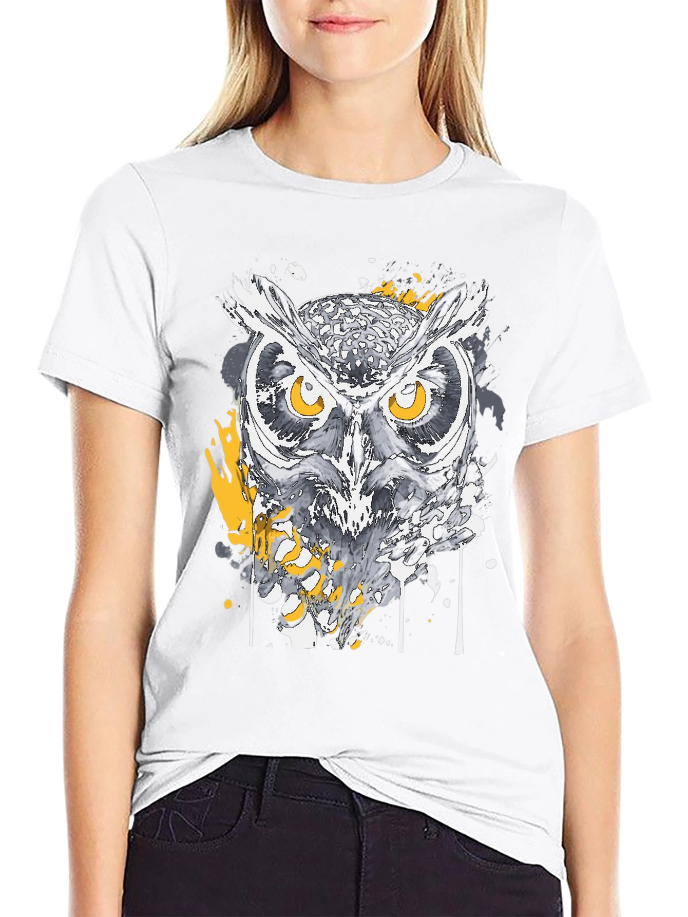 Black Owl Graphic Print Black T-Shirt view 9