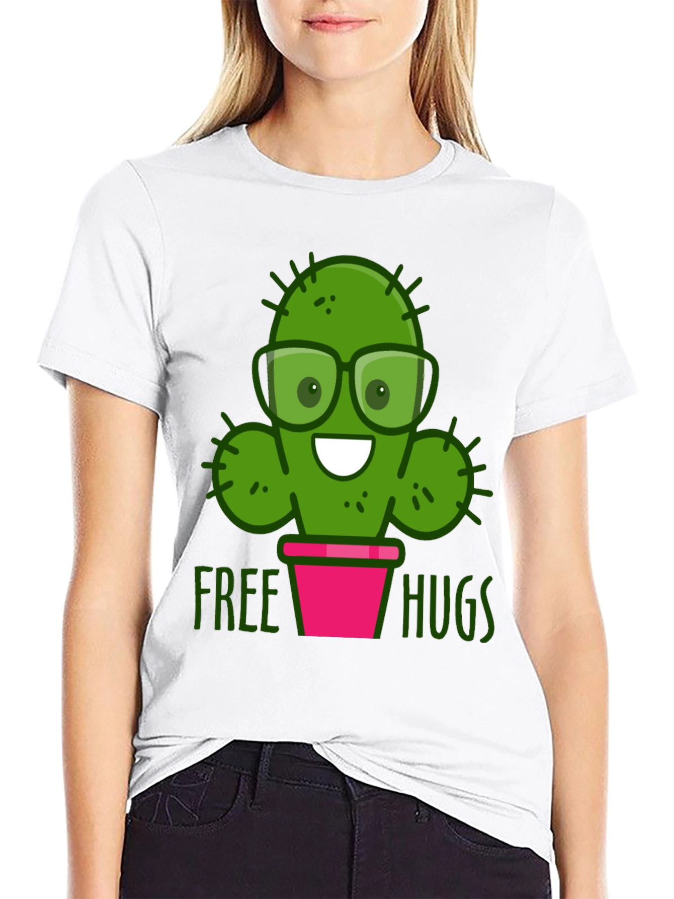 Black Cactus Free Hugs Graphic T-Shirt view 9