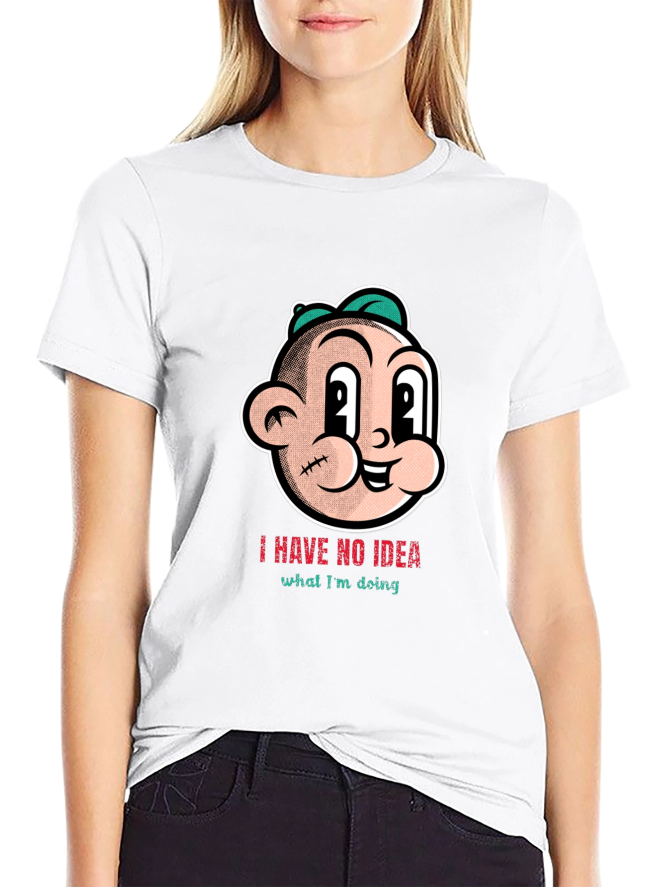 Black Cartoon Graphic T-Shirt - "I Have No Idea" view 9