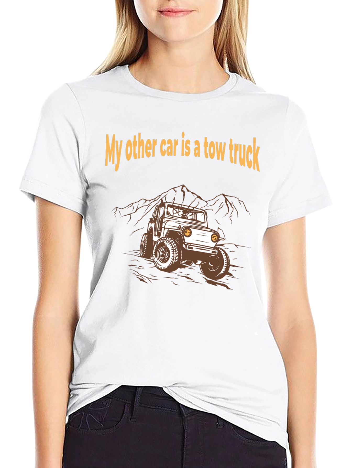 Black Tow Truck T-Shirt - "My Other Car" Design view 9
