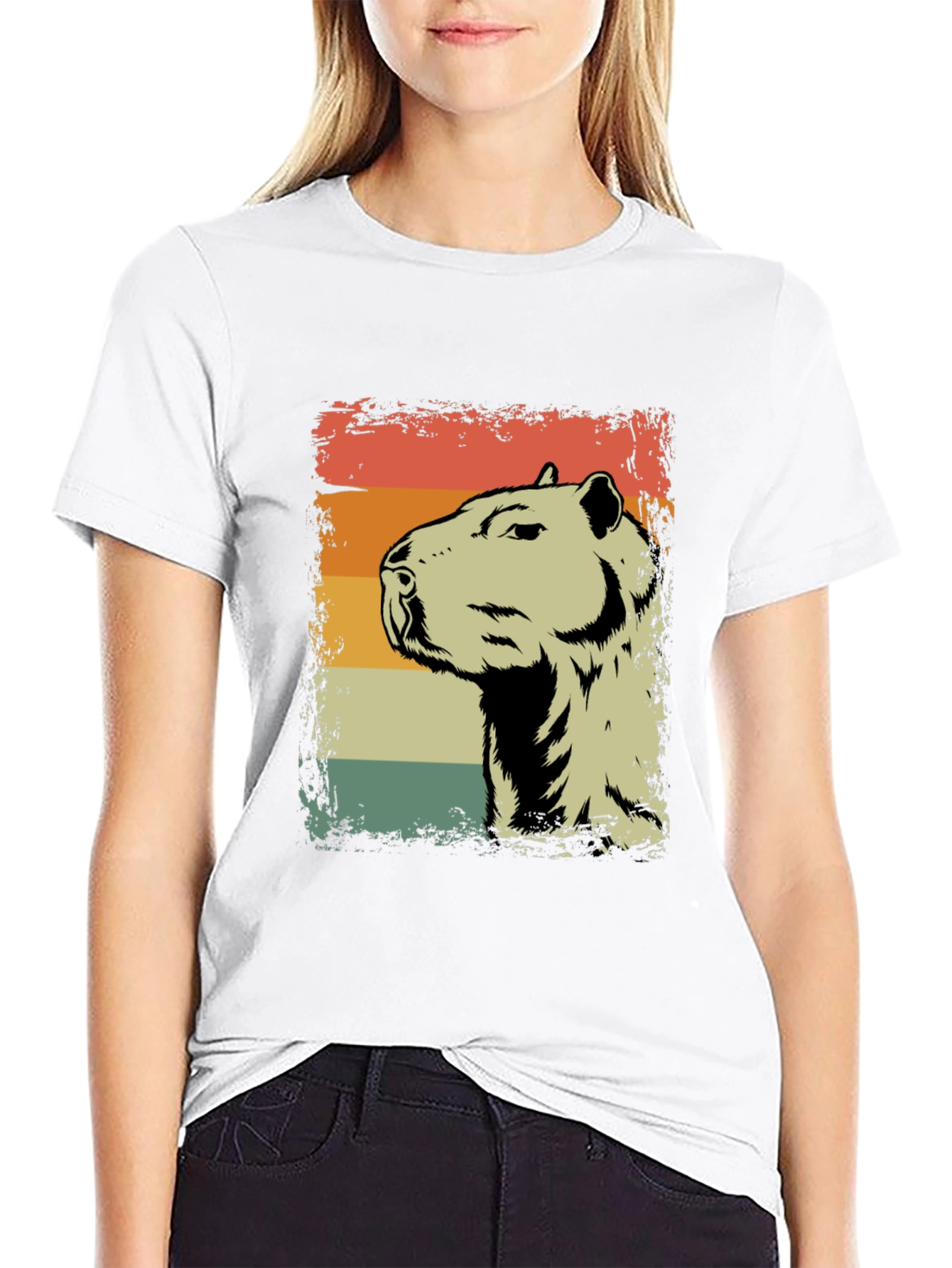 Black Retro Capybara Graphic Tee - Vintage Style Animal Shirt view 9