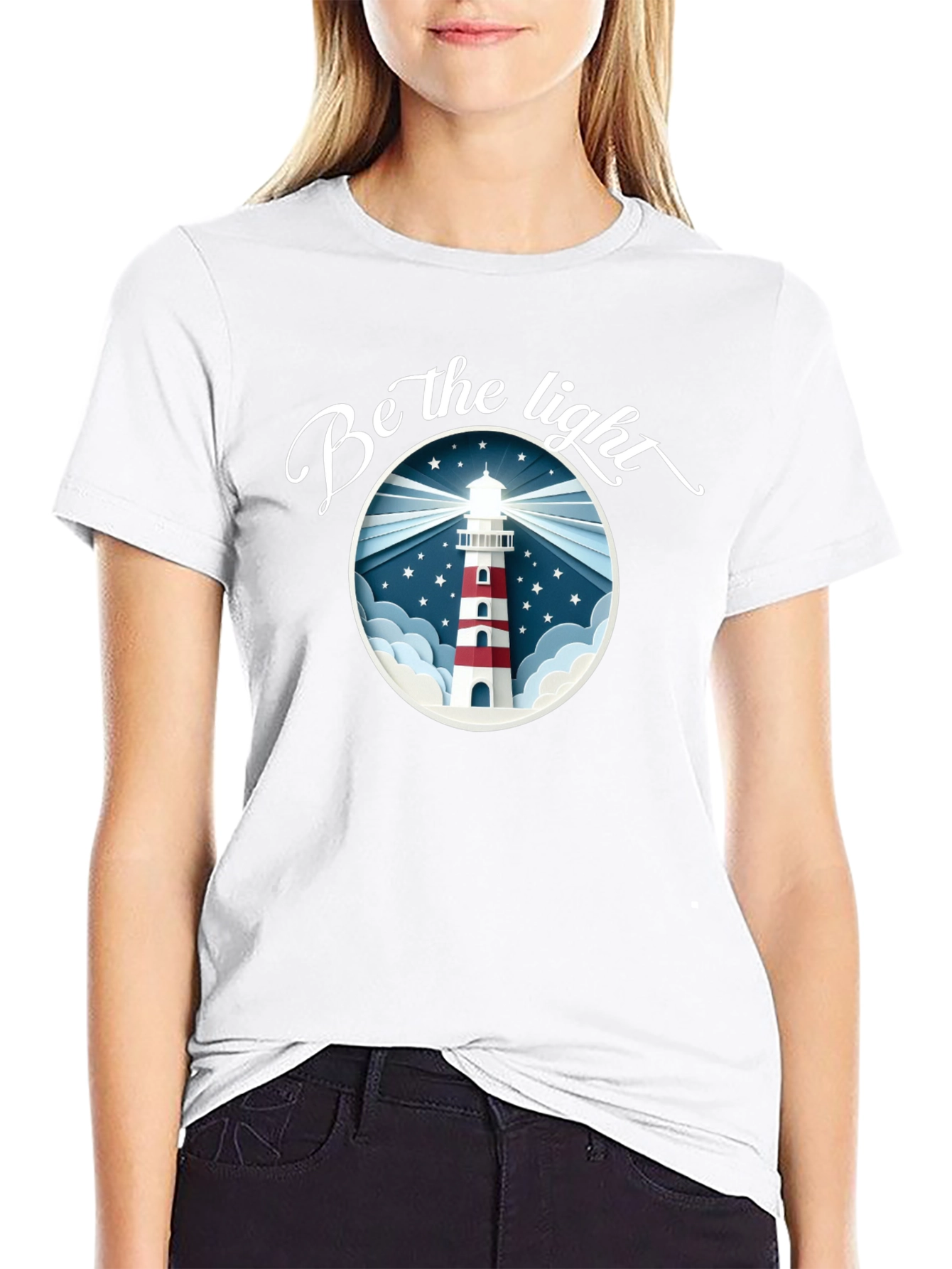 Black Be the Light Lighthouse Graphic Tee - Black Cotton T-Shirt view 9