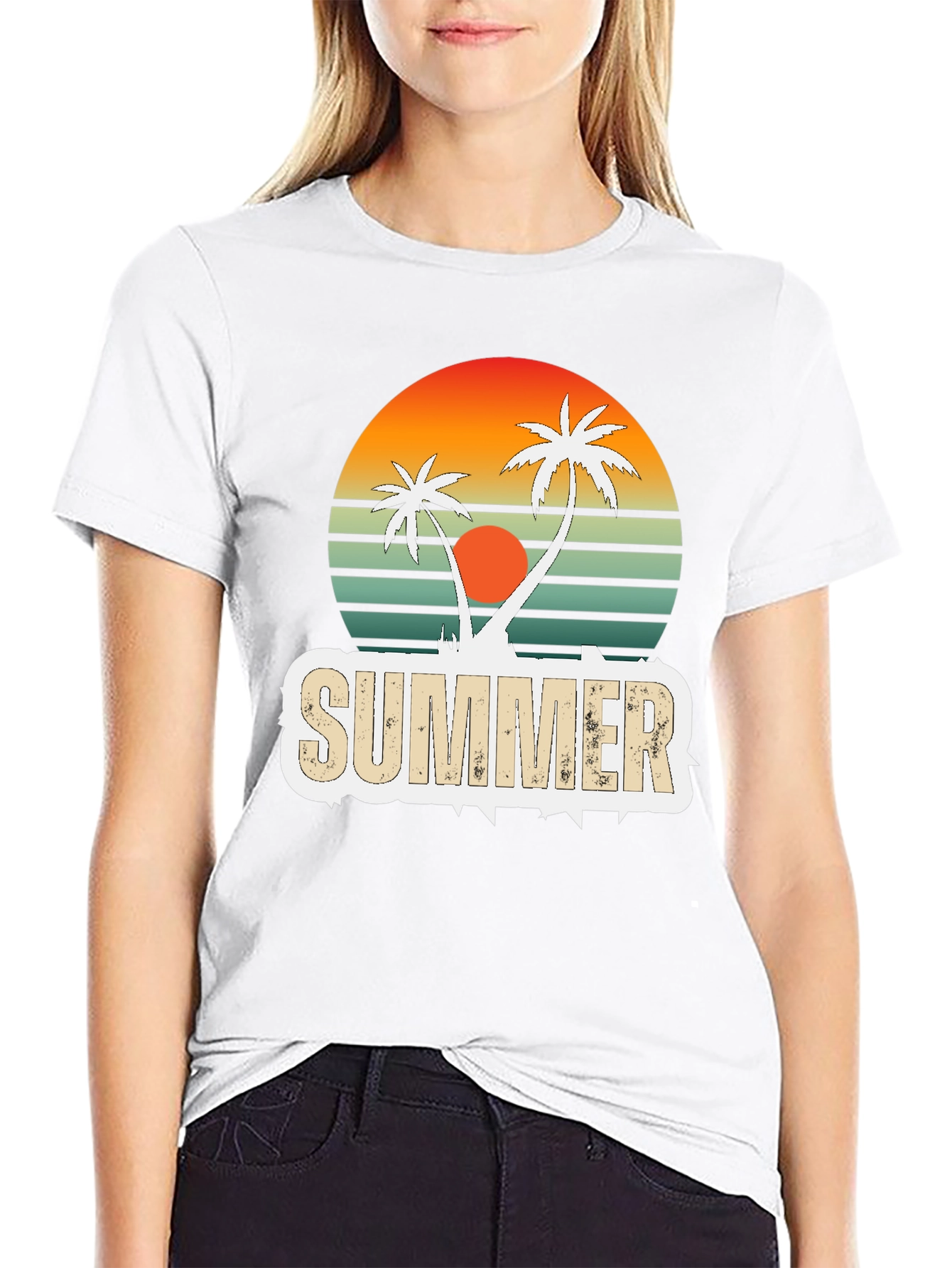 Black Retro Summer Palm Tree Graphic T-Shirt view 9
