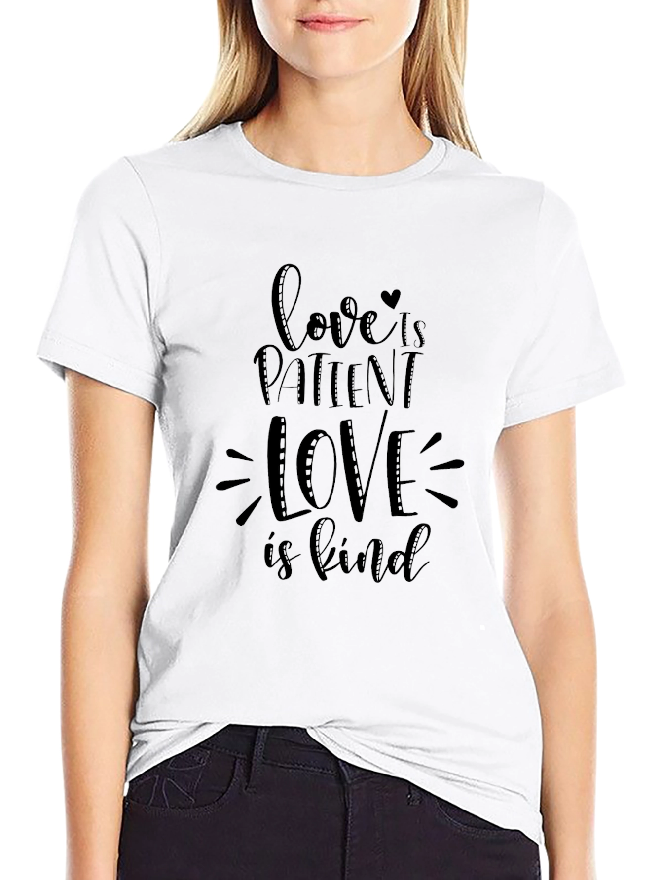 Black Love Is Patient Graphic Tee - Black Cotton T-Shirt view 9