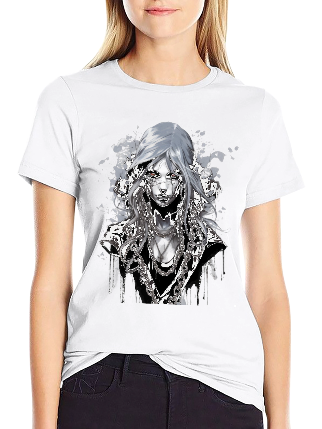 Black Graphic T-Shirt: Cyberpunk Chain Design view 9
