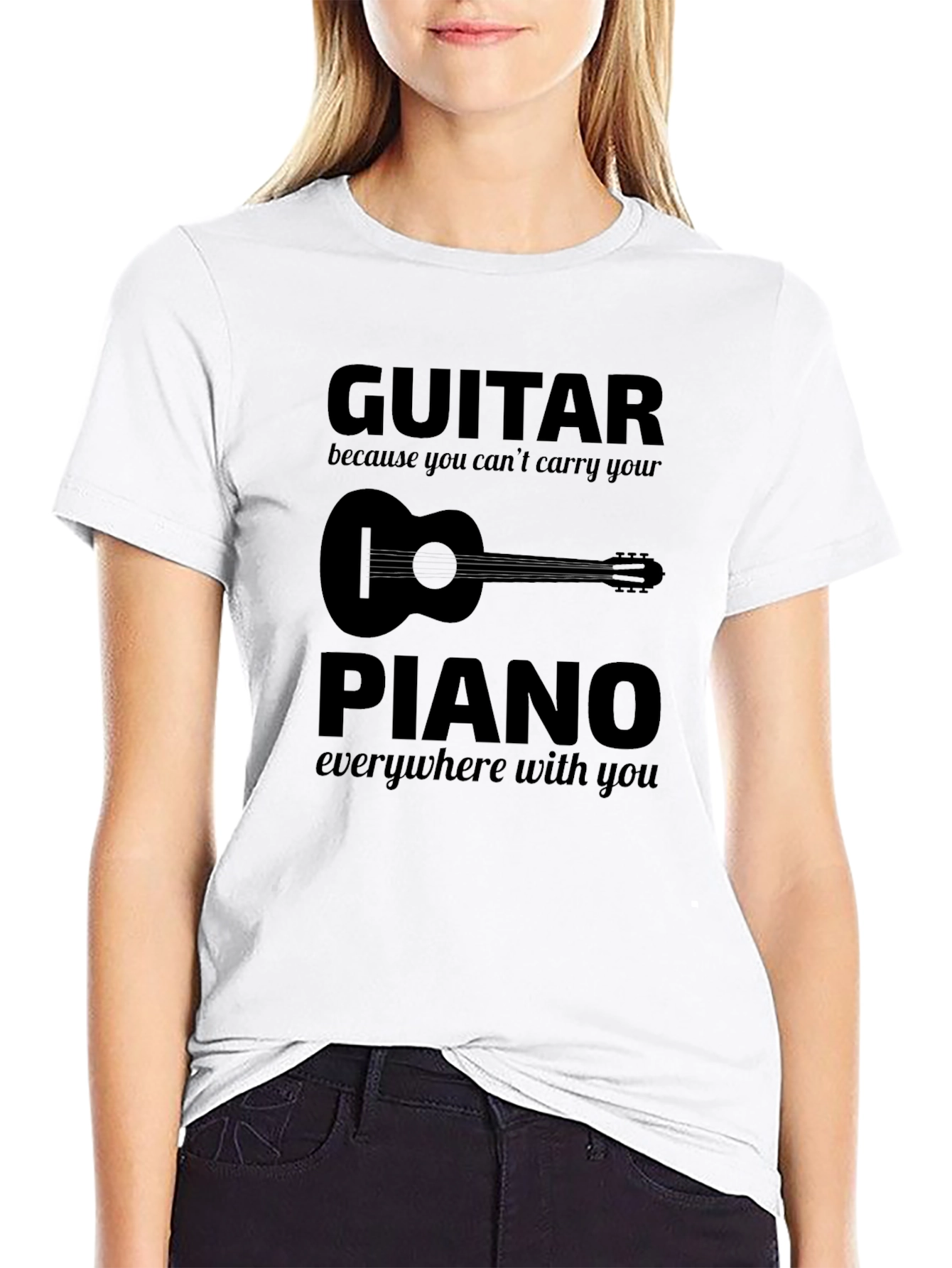 Black Guitar vs Piano Graphic T-Shirt - Musician Tee view 9