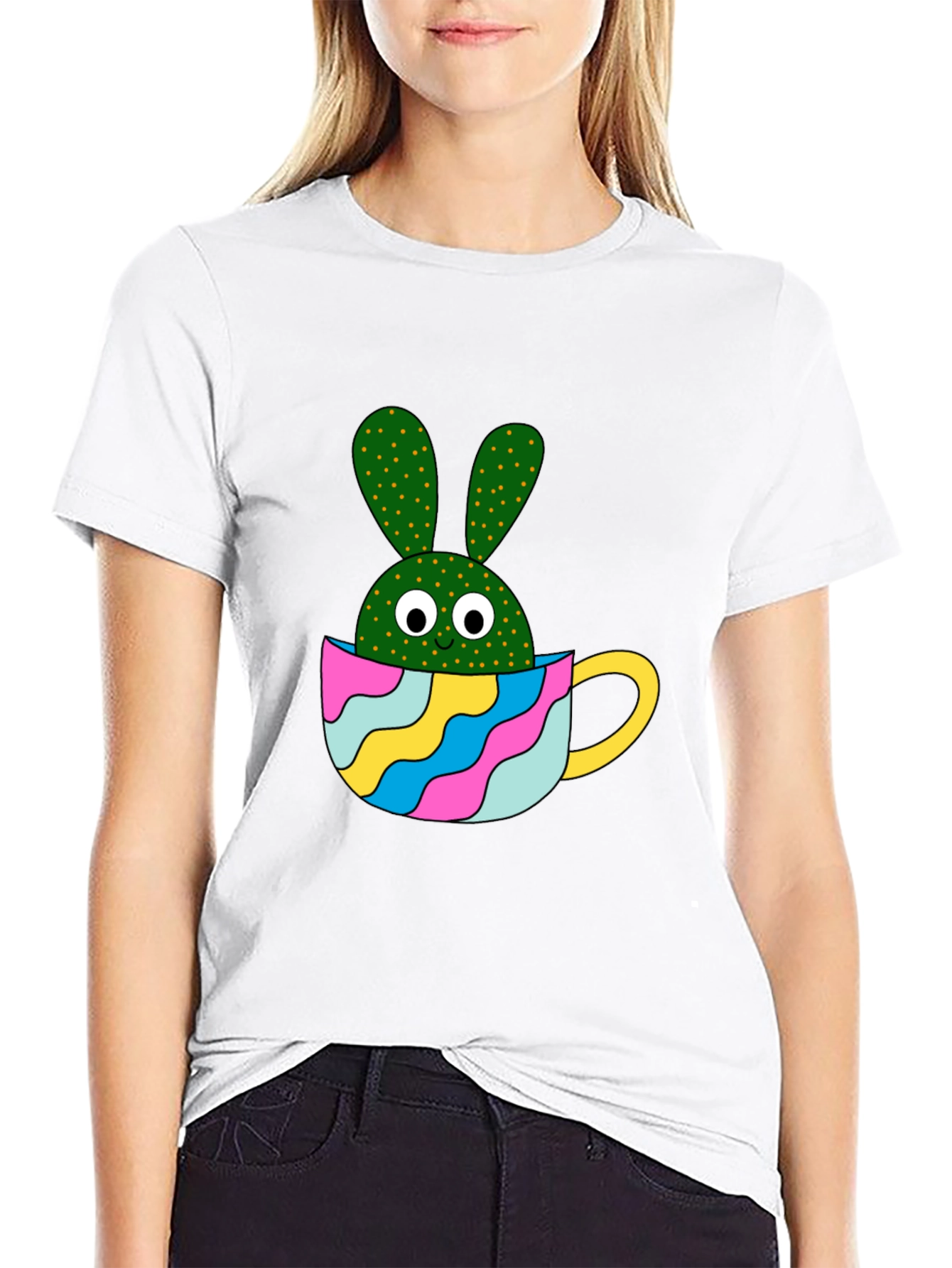 Black Cactus Bunny Black T-Shirt view 9