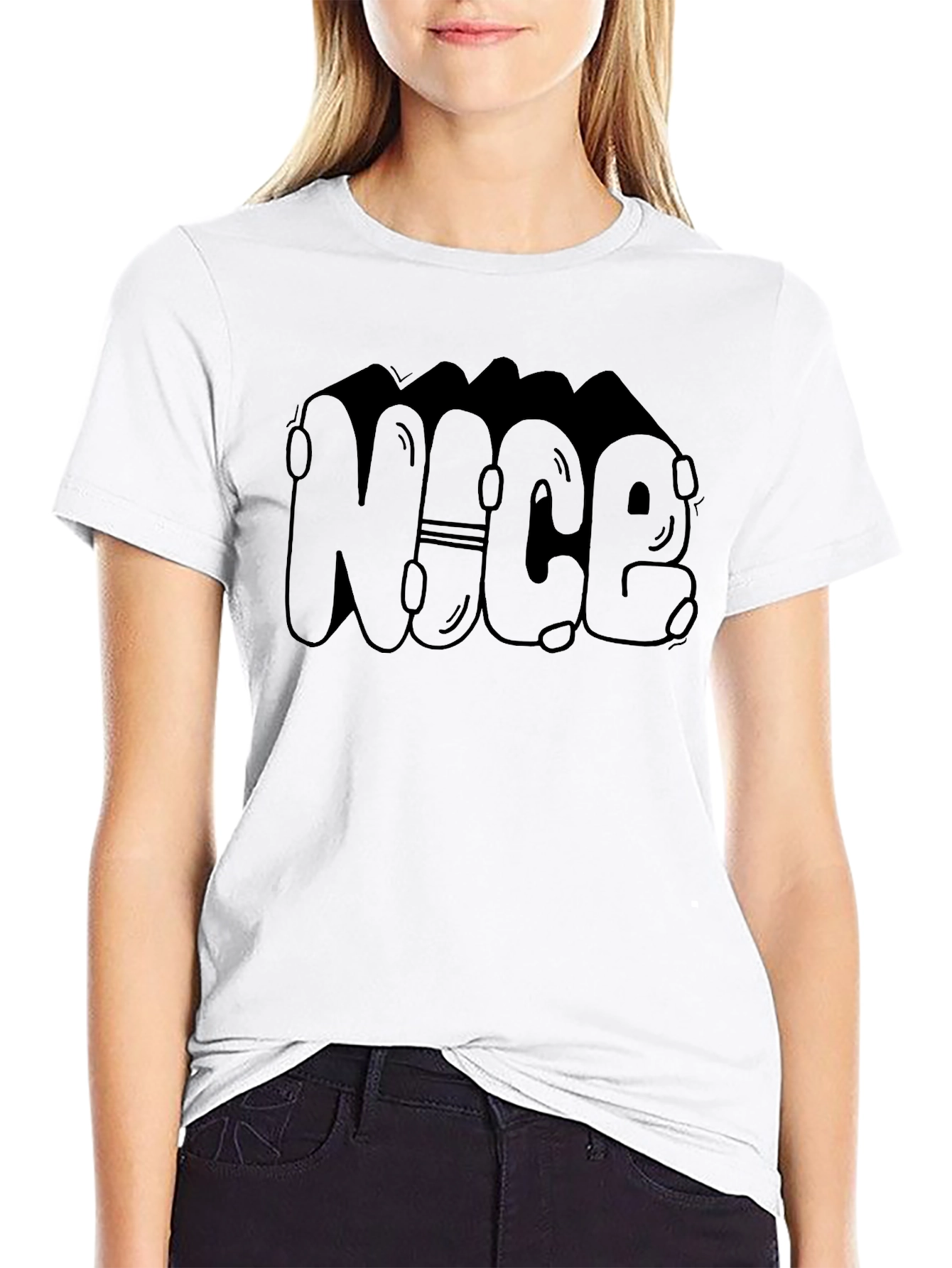Black Cool "NICE" Bubble Letter Black T-Shirt view 9