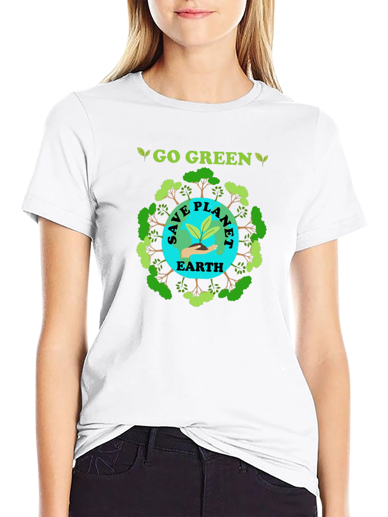 Black Go Green Save Planet Earth T-Shirt view 9