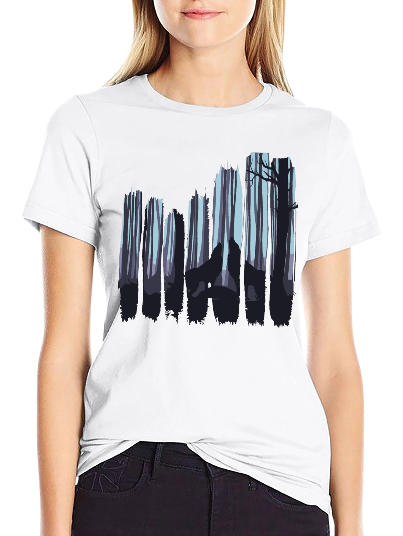 Black Wolf Forest Graphic Tee - Black Cotton Blend view 9