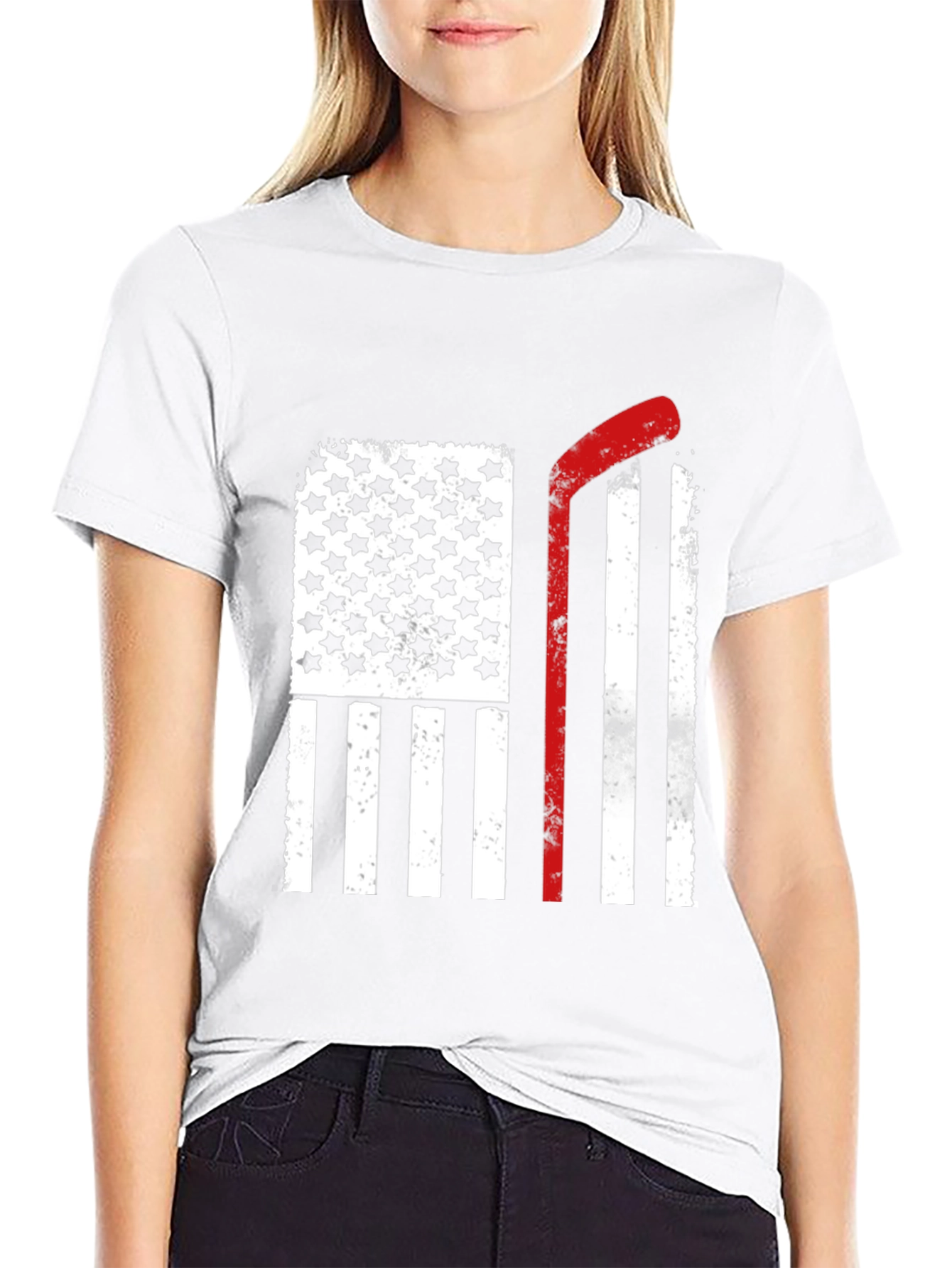 Black USA Hockey Stick Flag T-Shirt view 9