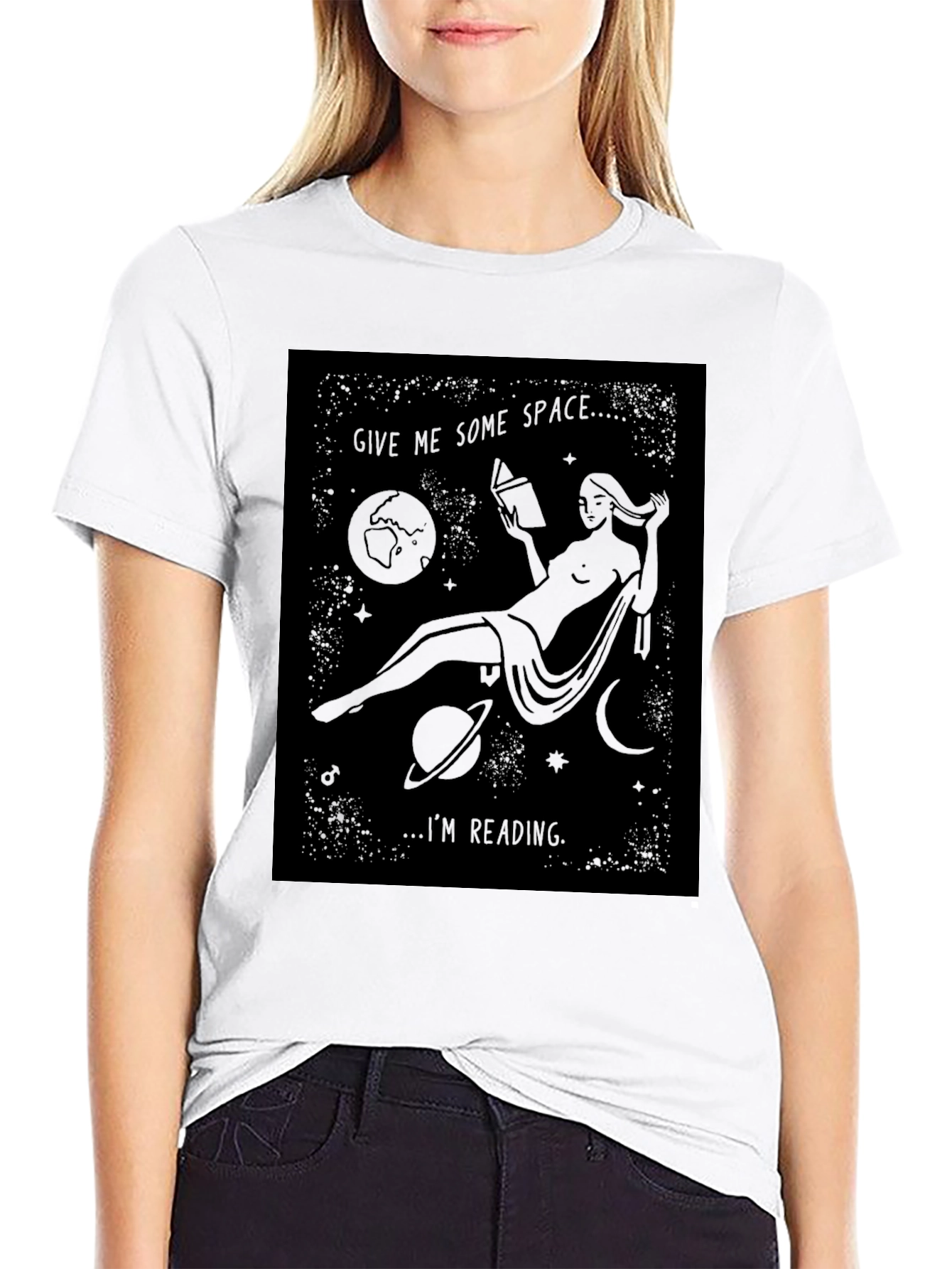 Black Give Me Some Space, I'm Reading Graphic T-Shirt view 9