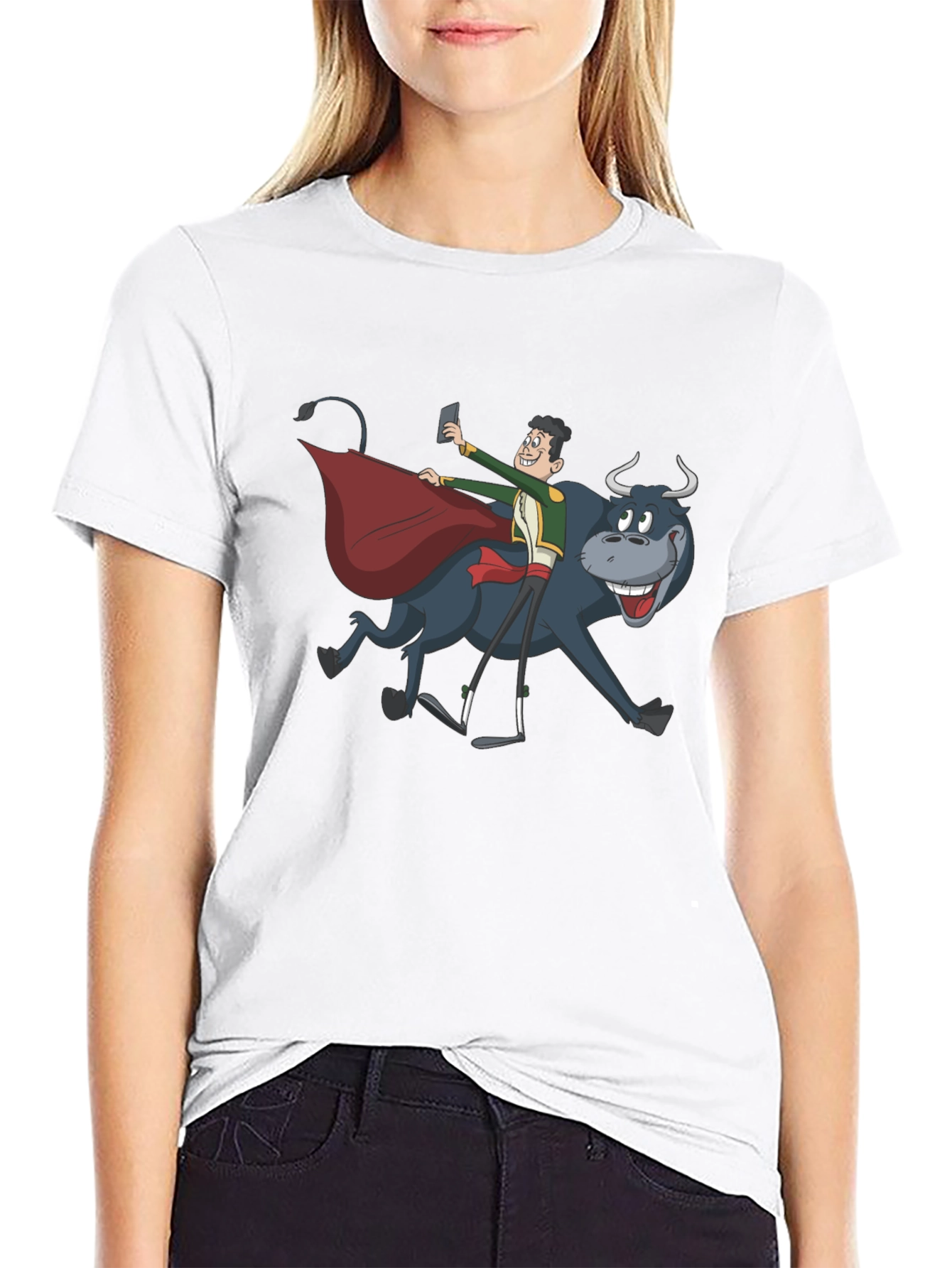 Black Funny Bull Selfie T-Shirt view 9
