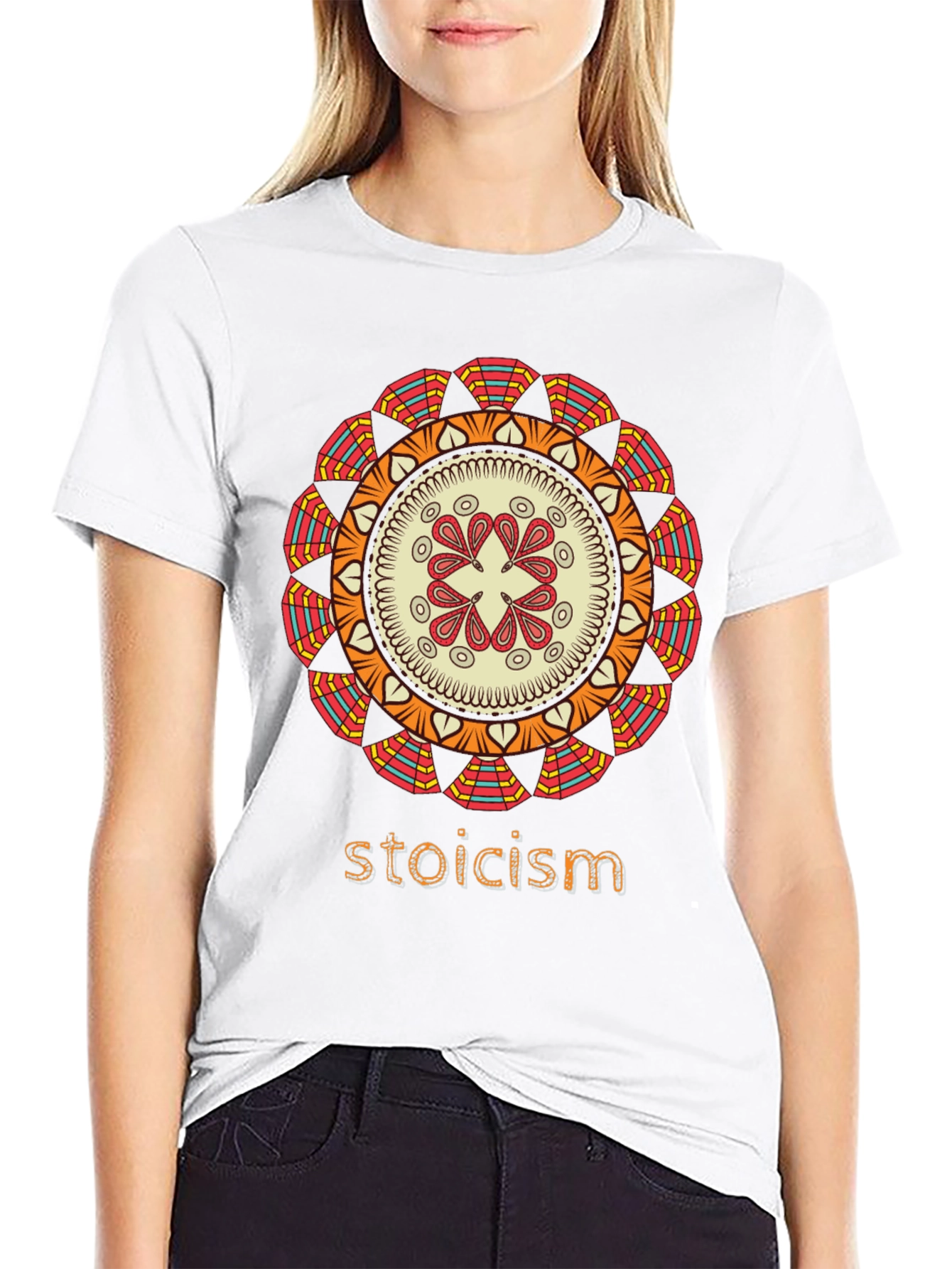 Black Stoicism Mandala Graphic T-Shirt - Stylish Unisex Tee view 9