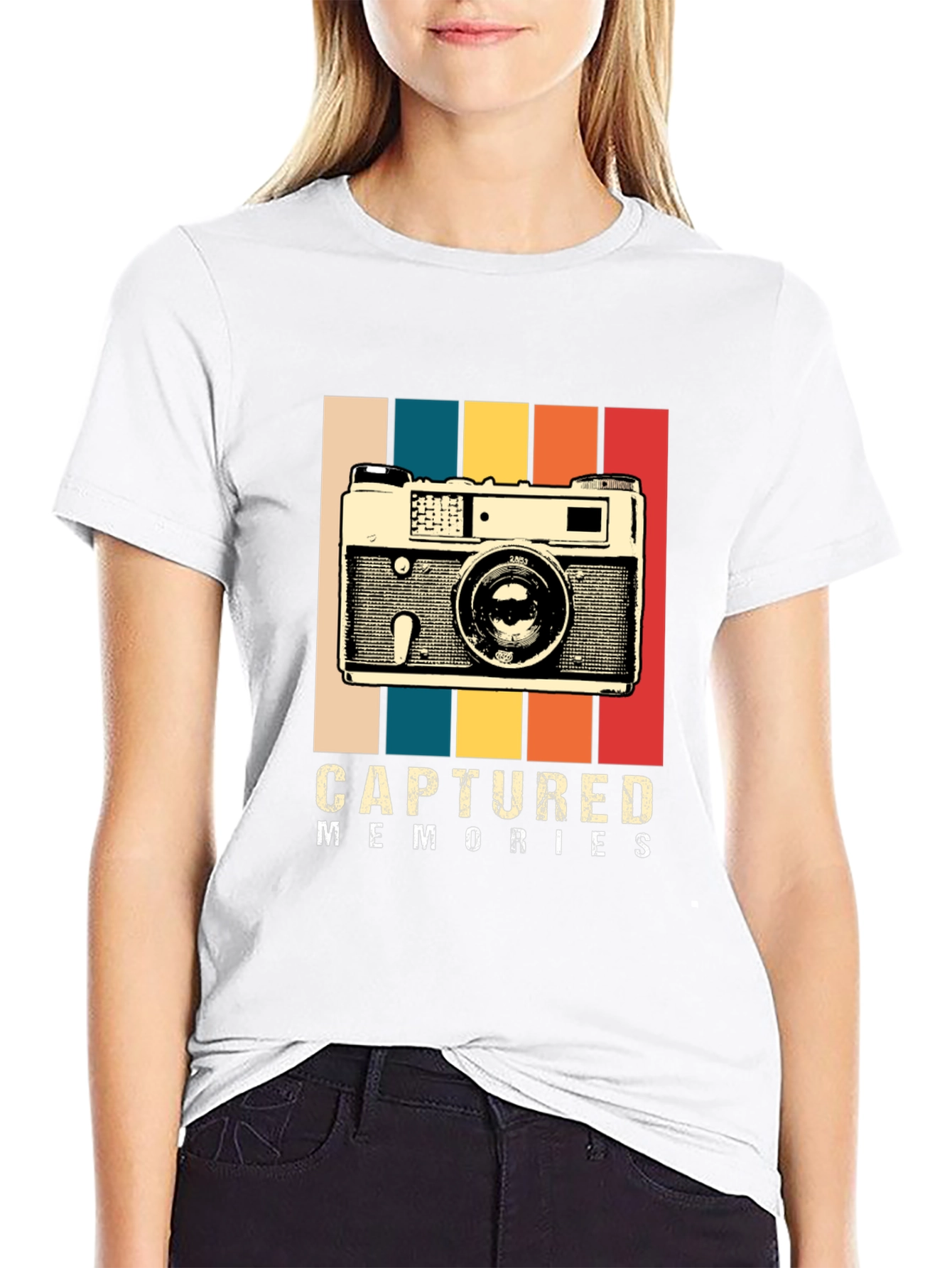 Black Captured Memories Retro Camera Graphic T-Shirt view 9