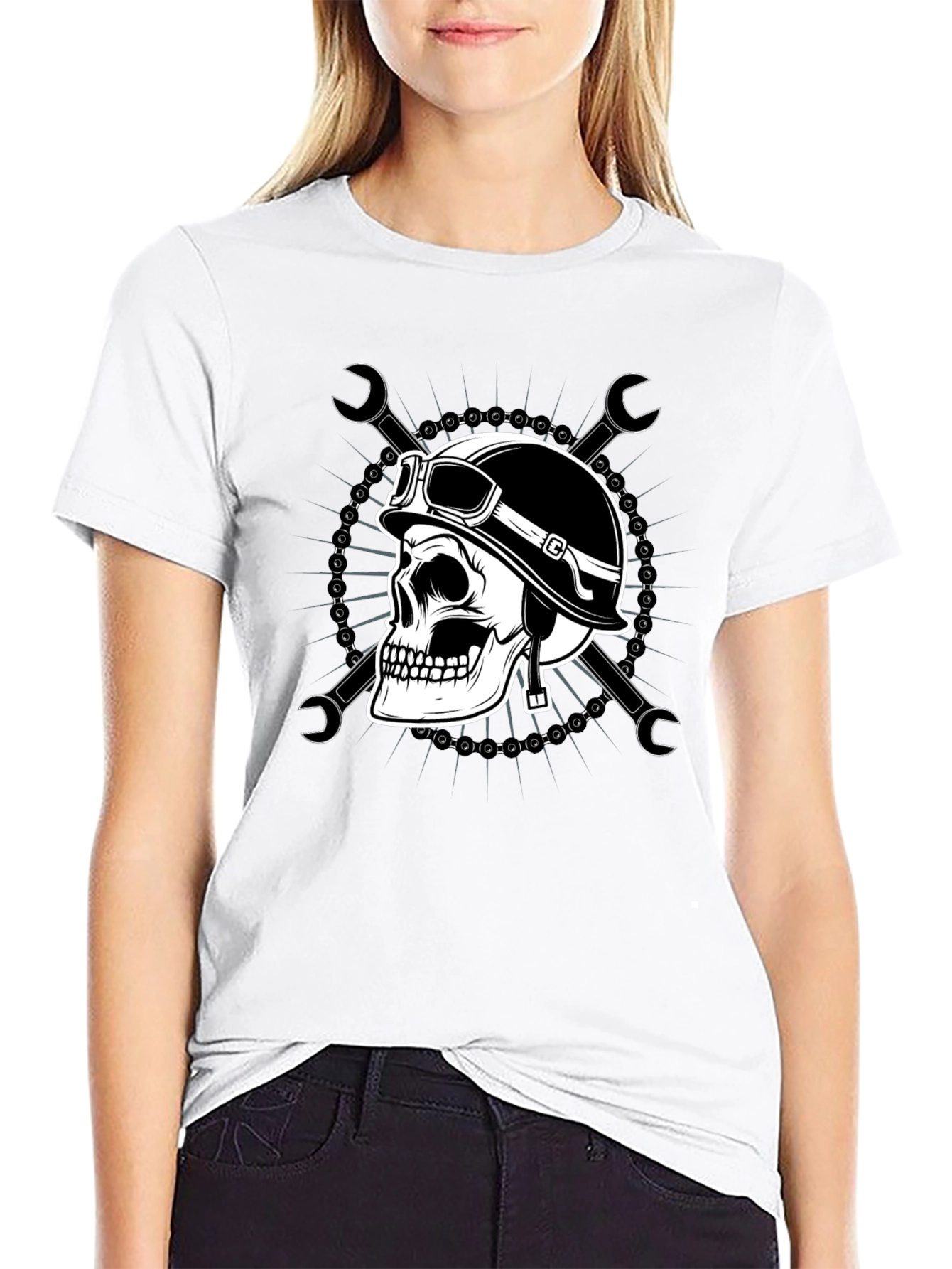 Skull Biker T-Shirt - Men's Black Graphic Tee - 9