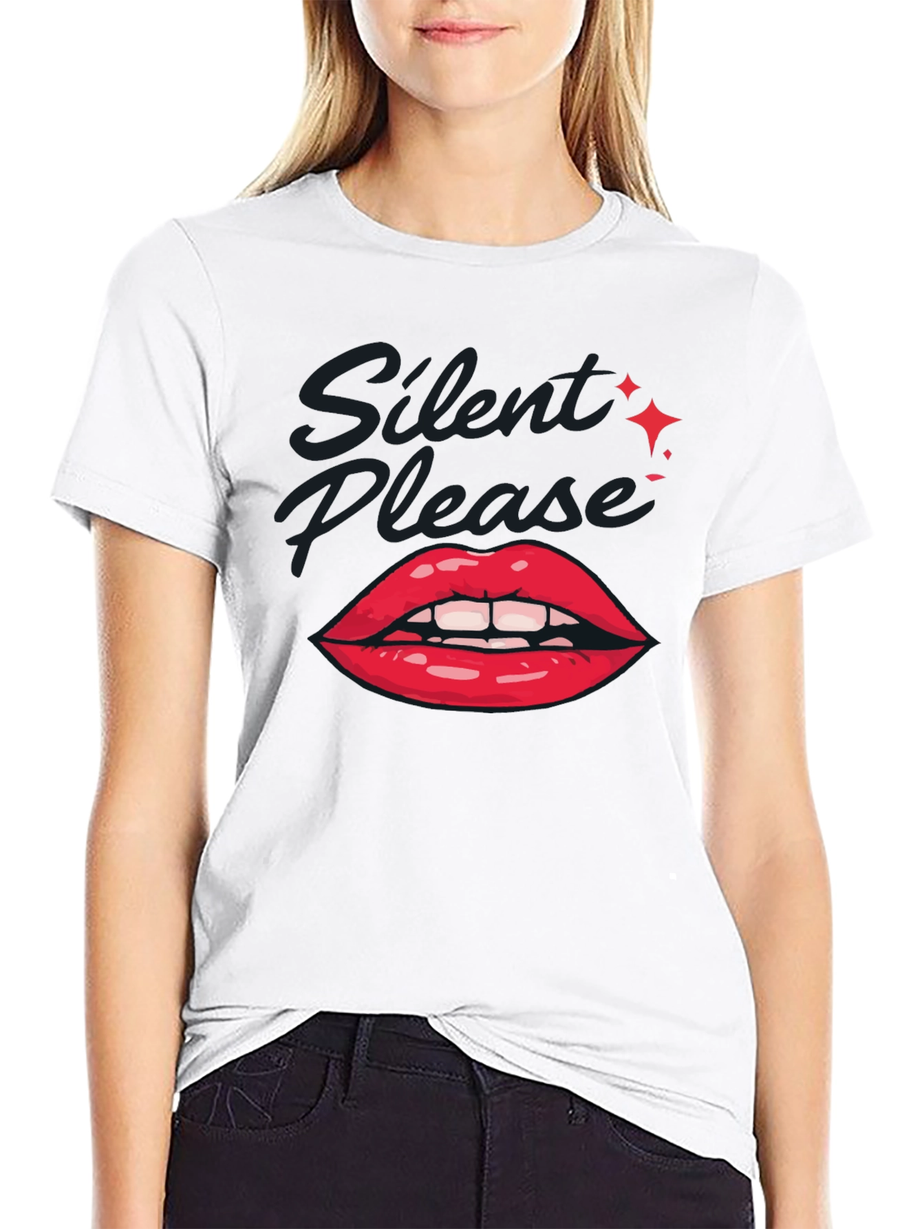 Black Silent Please Lips Graphic T-Shirt view 9
