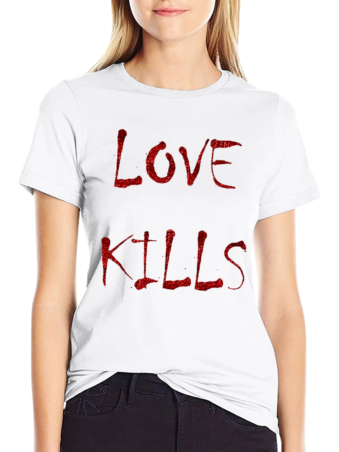 Black Love Kills Graphic T-Shirt - Bold Red Print on Black Tee view 9
