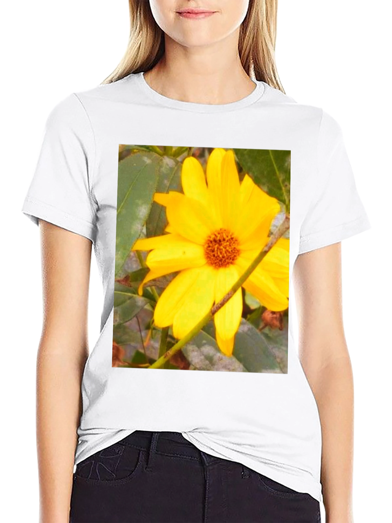 Black Sunflower Print Black T-Shirt view 9