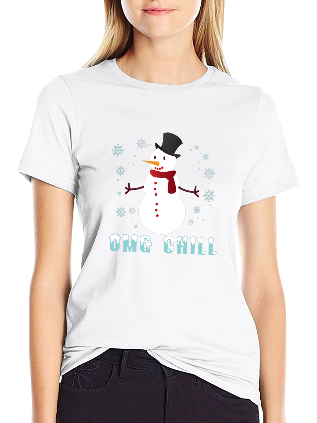 Black OMG Chill Snowman Graphic Tee - Winter Holiday Shirt view 9