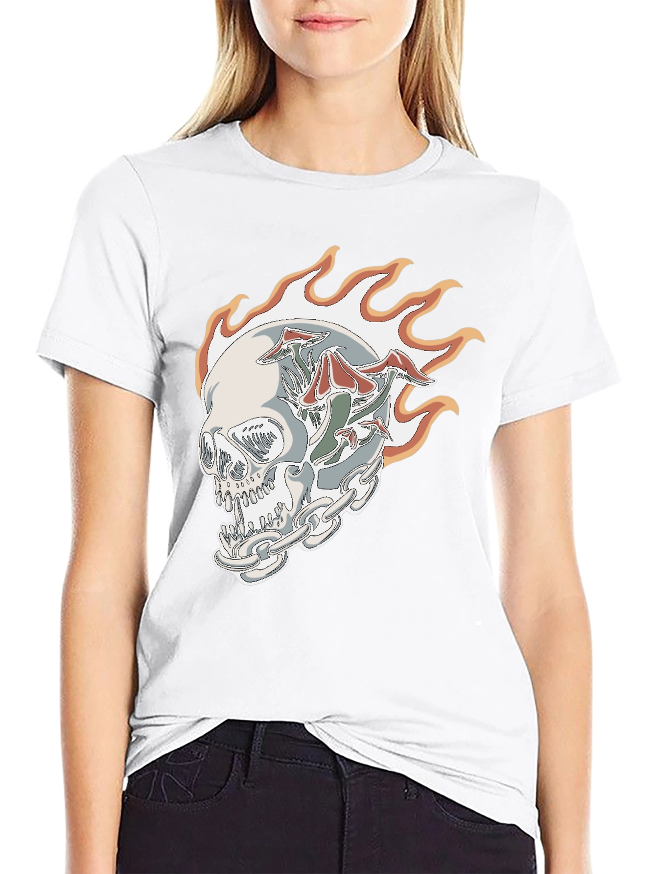 Black Skull Mushroom Flame T-Shirt - Black view 9