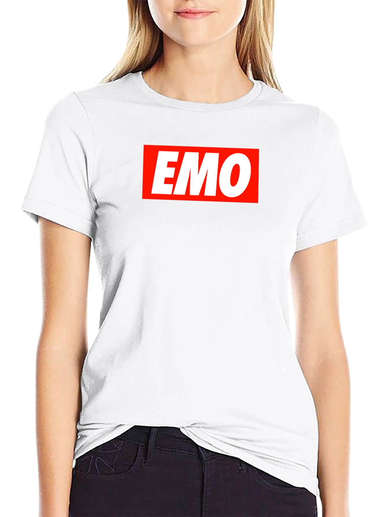 Black Emo T-Shirt - Classic Red and White Logo Design view 9