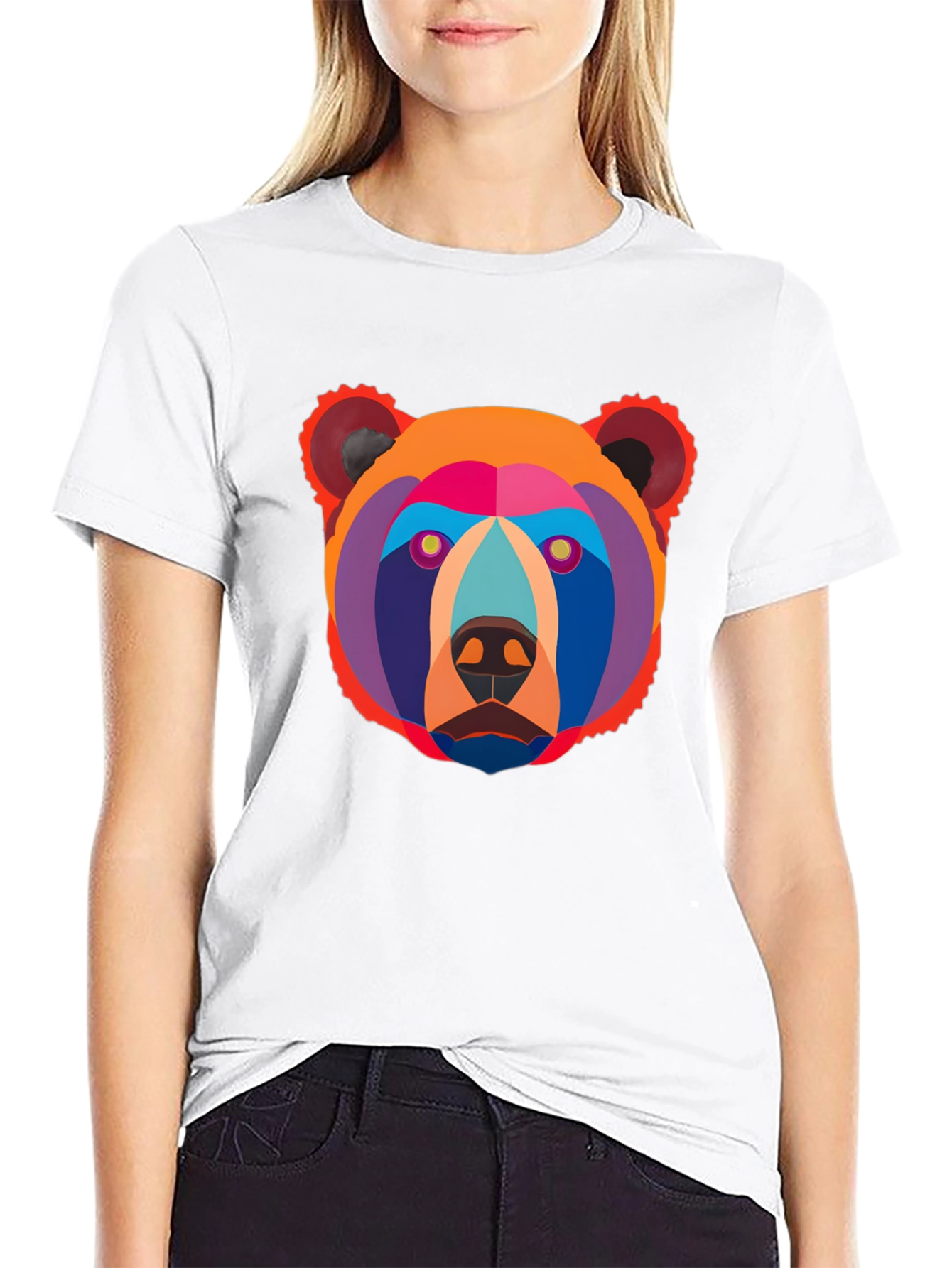 Black Geometric Bear Graphic Tee - Modern Art Shirt view 9
