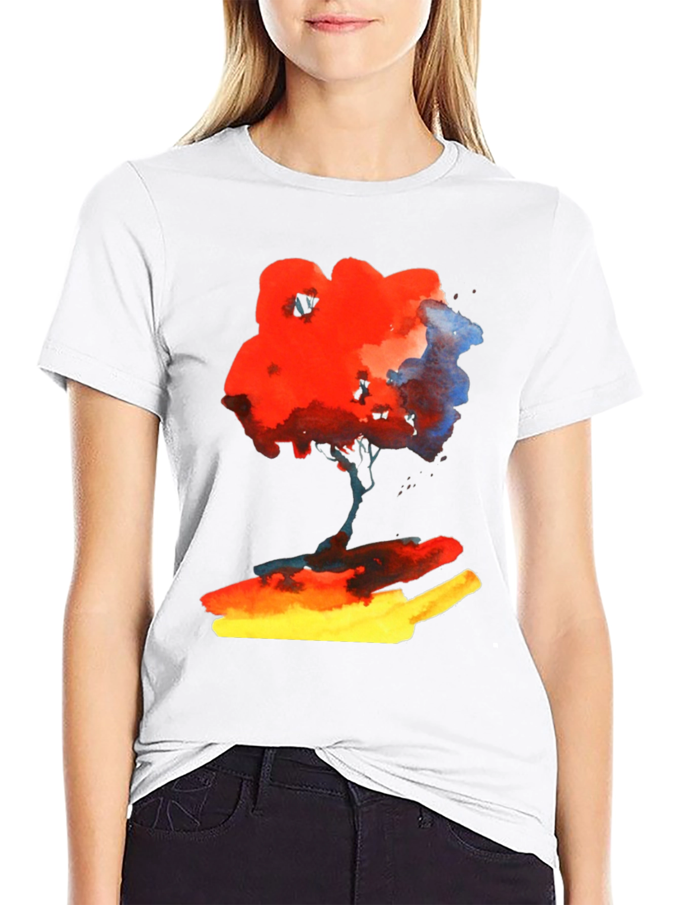 Abstract Watercolor Tree Graphic Tee - Soft Black Cotton Shirt - 9
