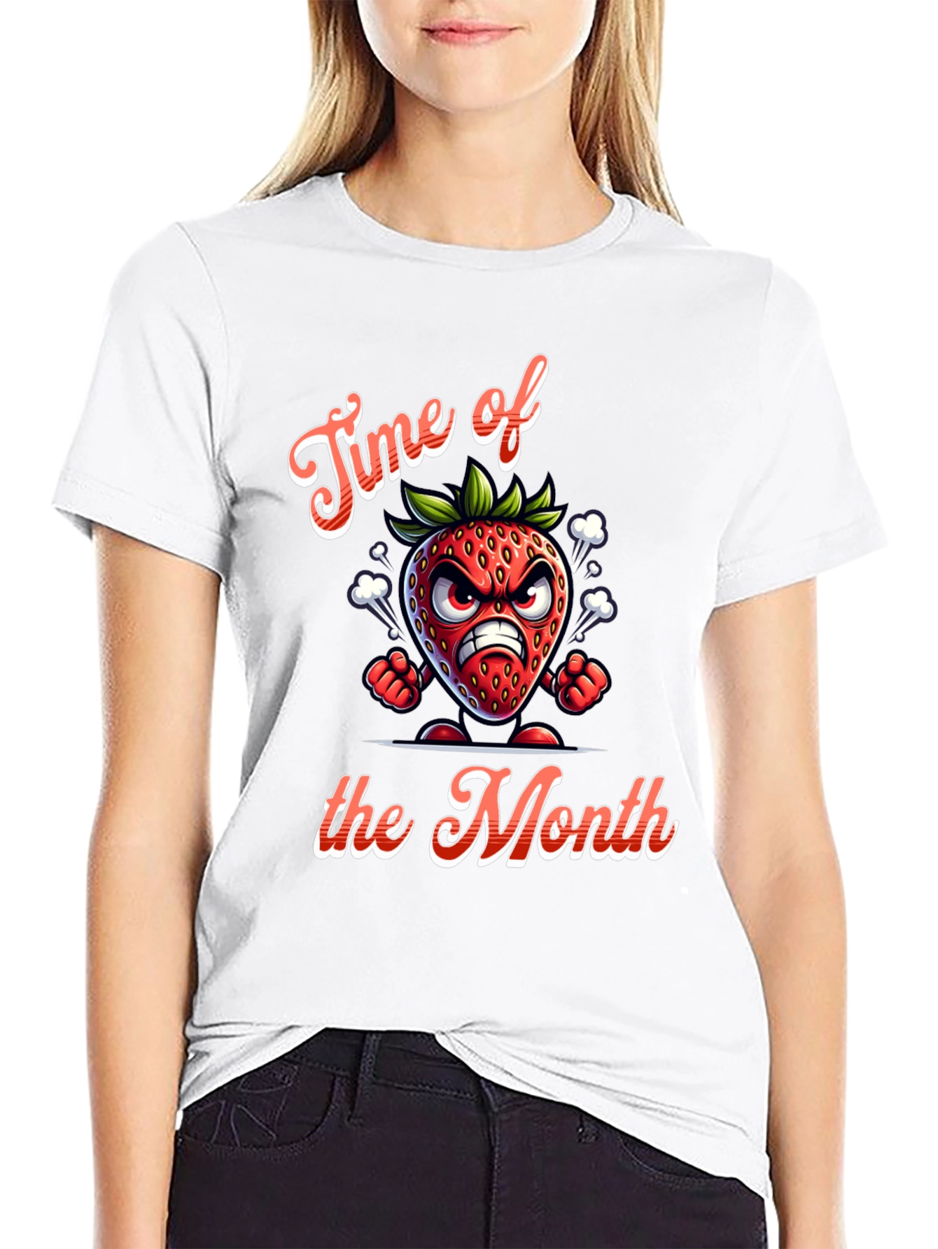 Black Time of the Month Angry Strawberry Graphic T-Shirt view 9