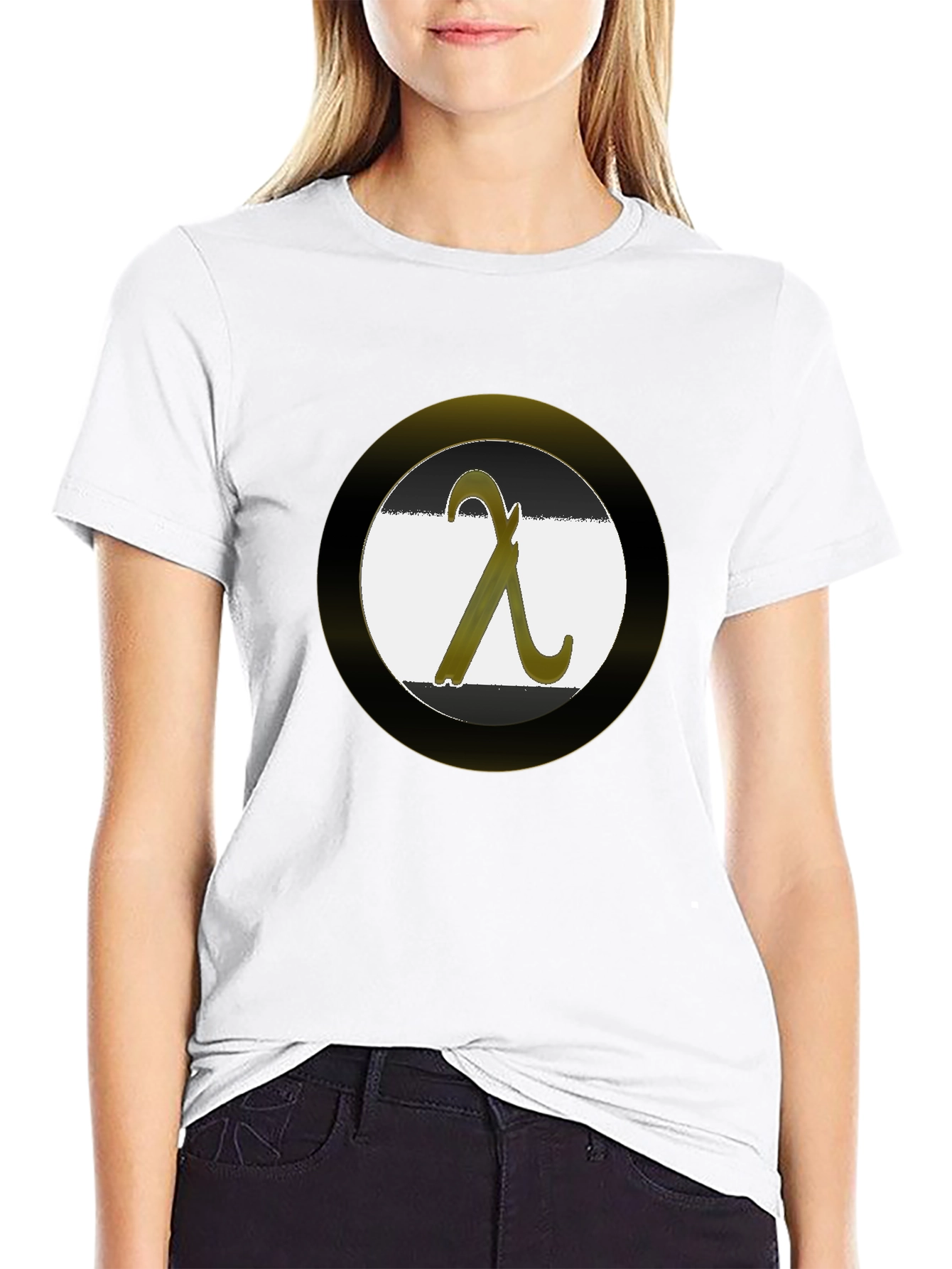 Black Lambda Symbol Graphic T-Shirt - Black Cotton Blend view 9
