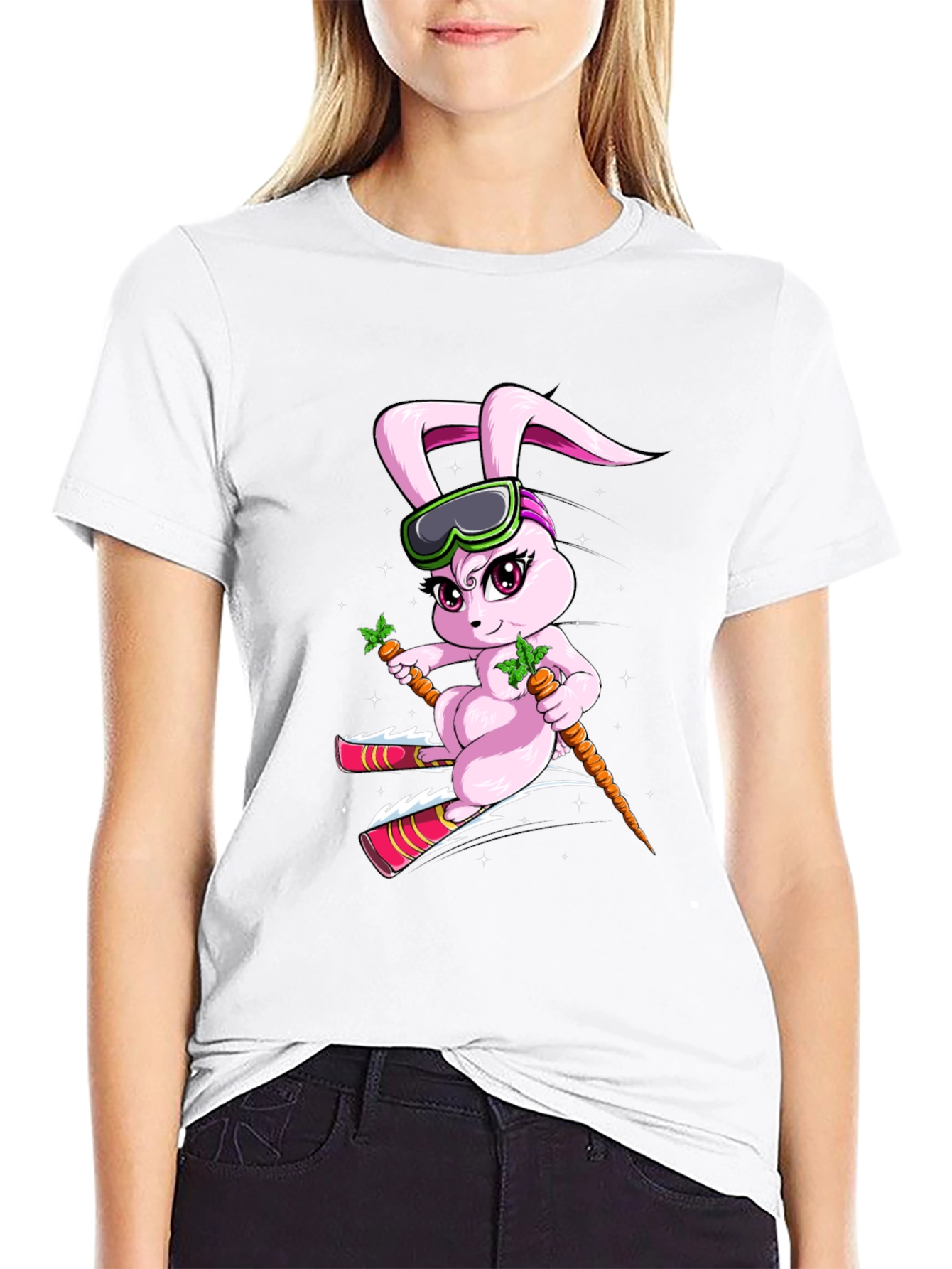 Black Skiing Bunny T-Shirt view 9