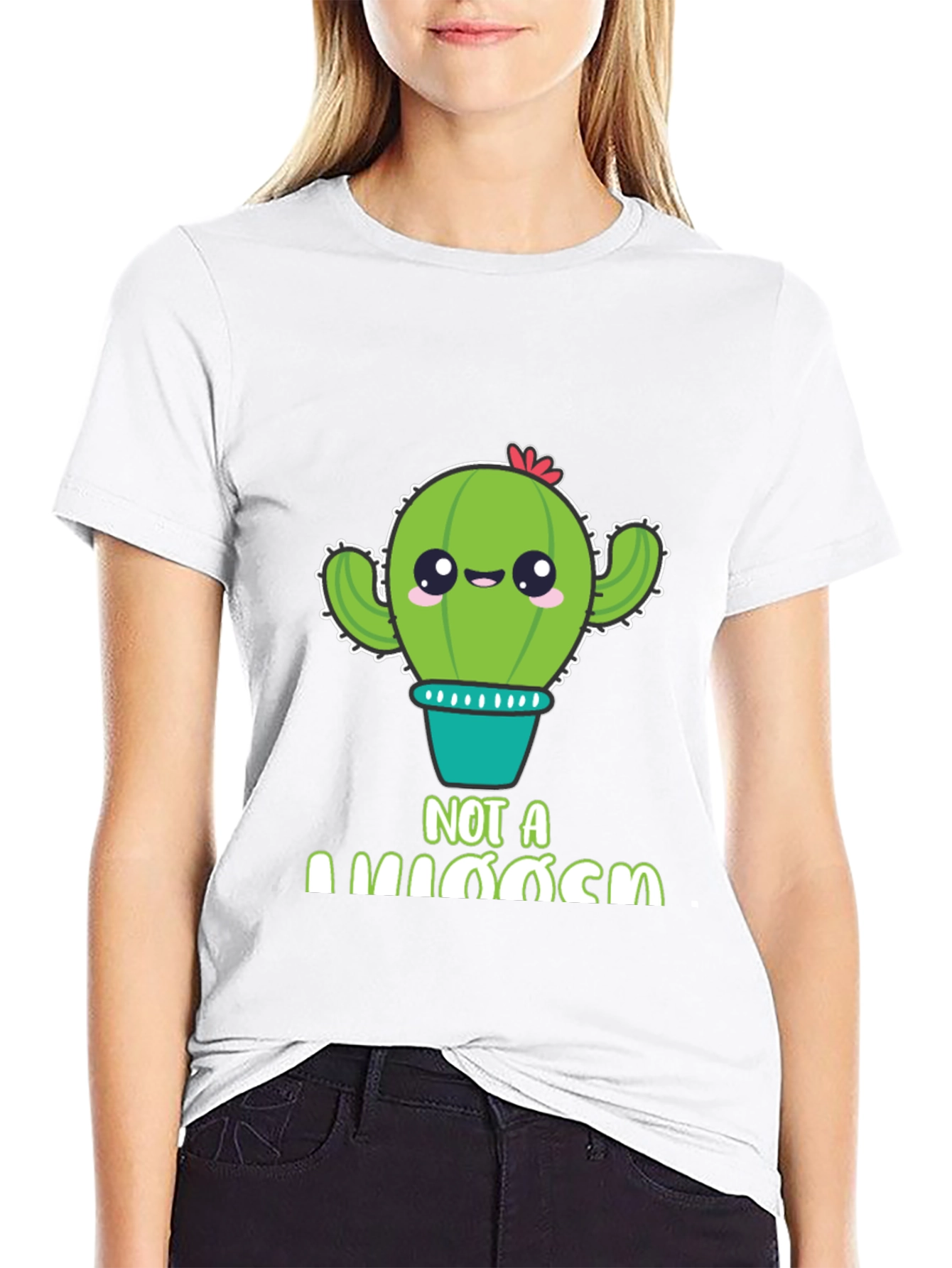 Black Cute Cactus Pun T-Shirt - "Not A Hugger" Graphic Tee view 9
