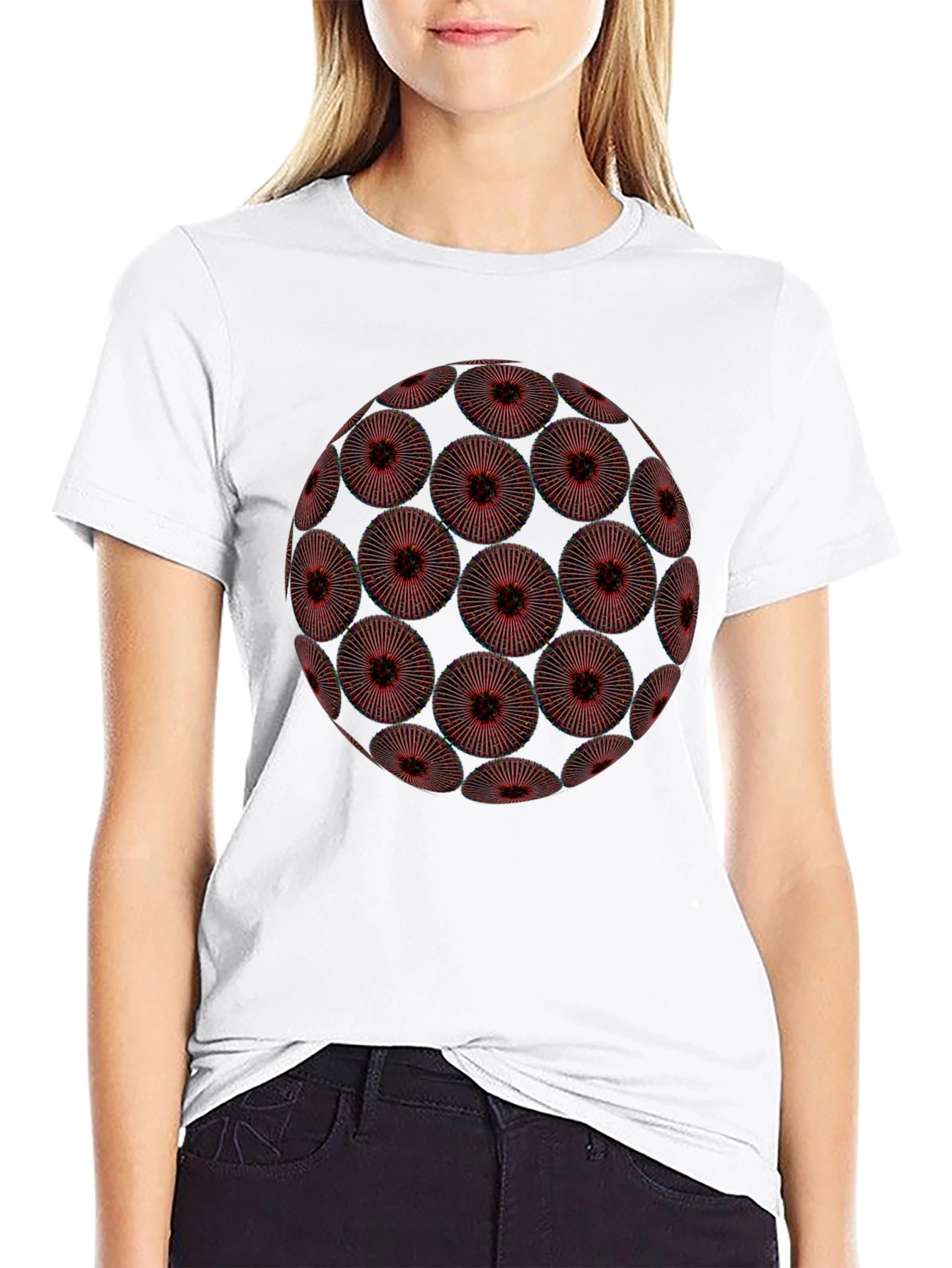 Black Abstract Red Floral Orb Graphic Black T-Shirt view 9