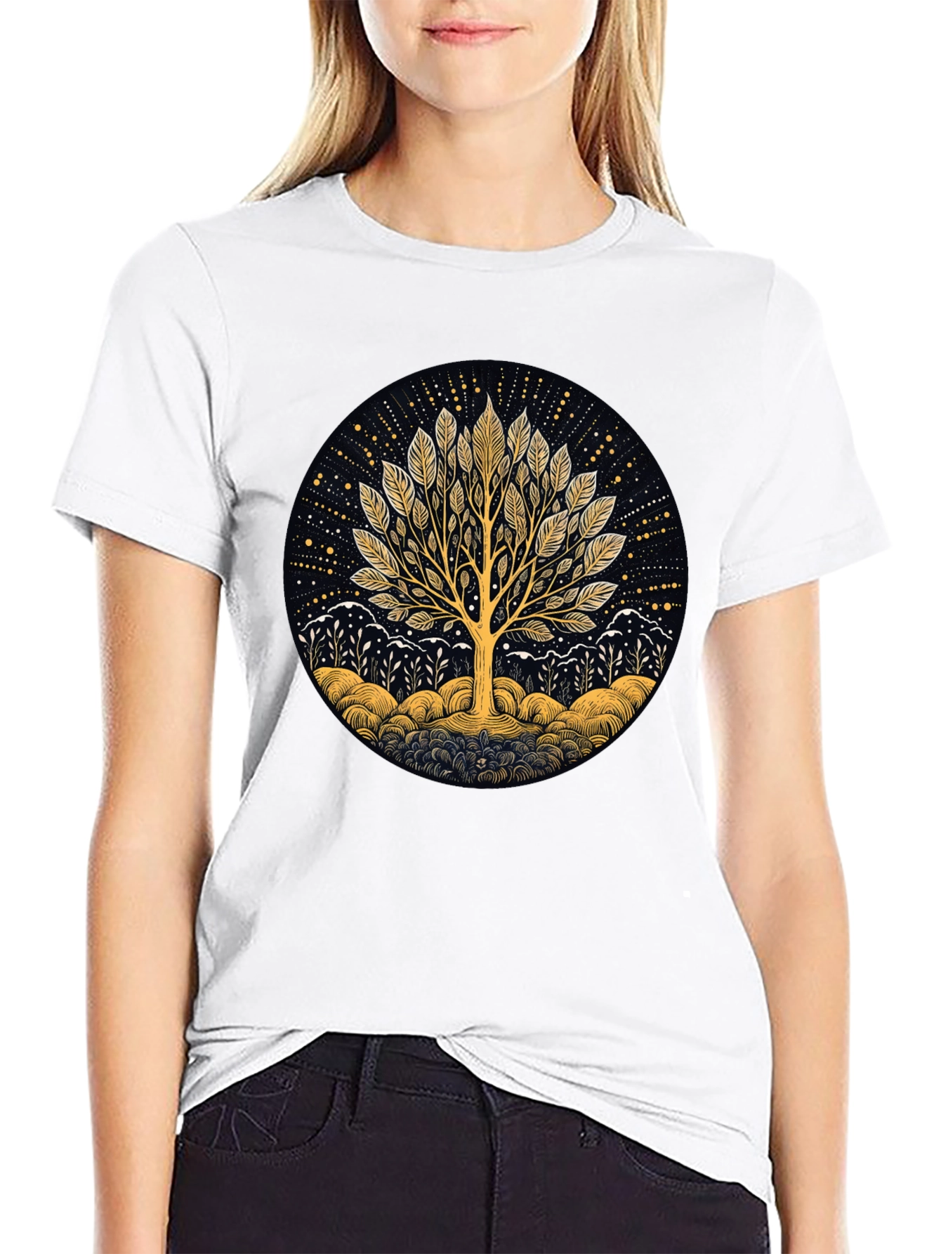 Black Tree of Life Graphic Tee - Nature Inspired Black T-Shirt view 9