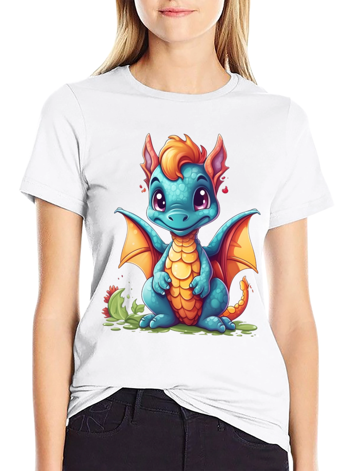 Black Cute Cartoon Dragon Graphic T-Shirt view 9