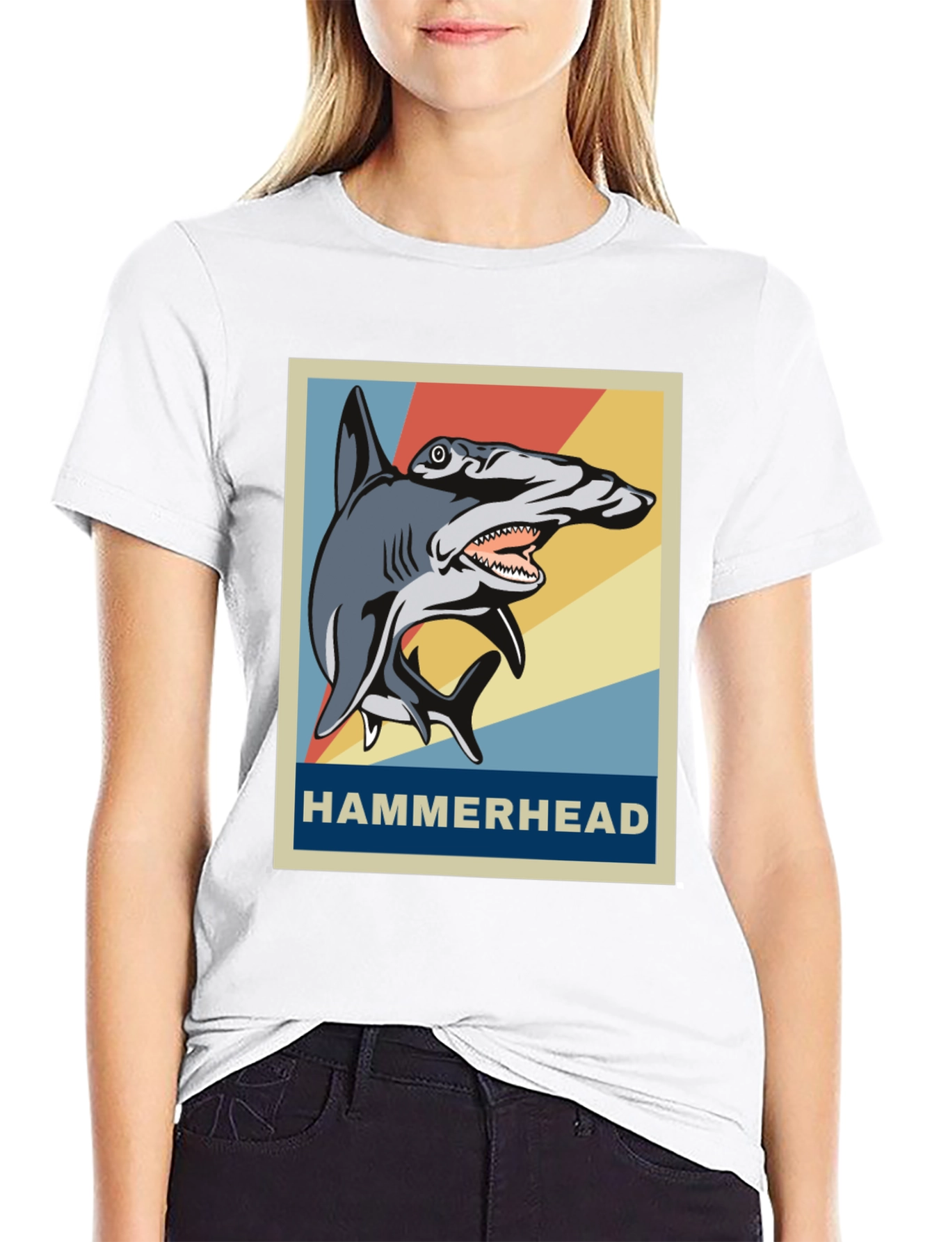 Black Hammerhead Shark Graphic Tee - Retro Style view 9