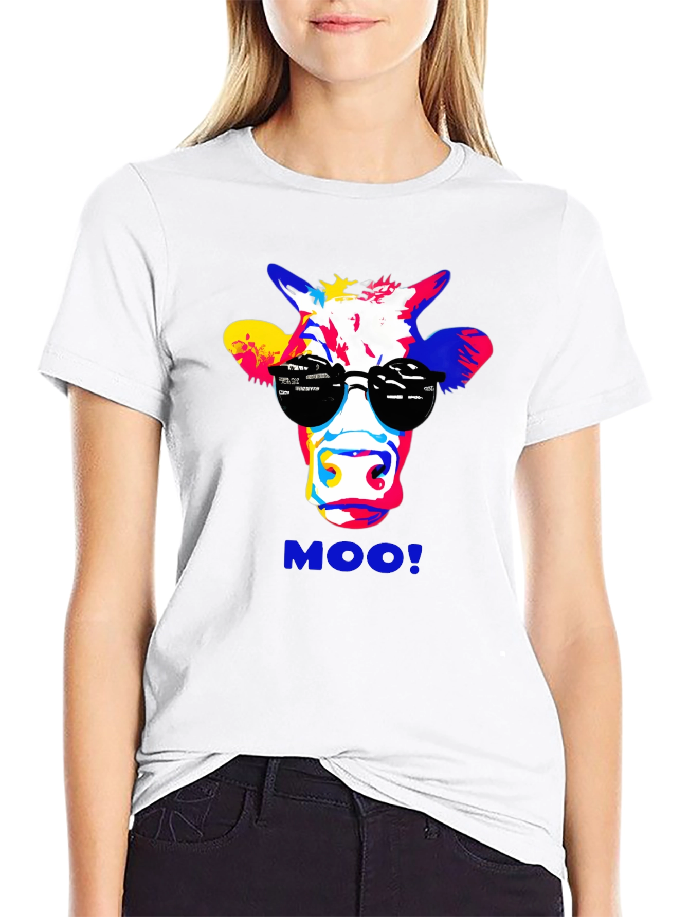 Black Cool Cow Graphic Tee - Funky Animal Print T-Shirt view 9