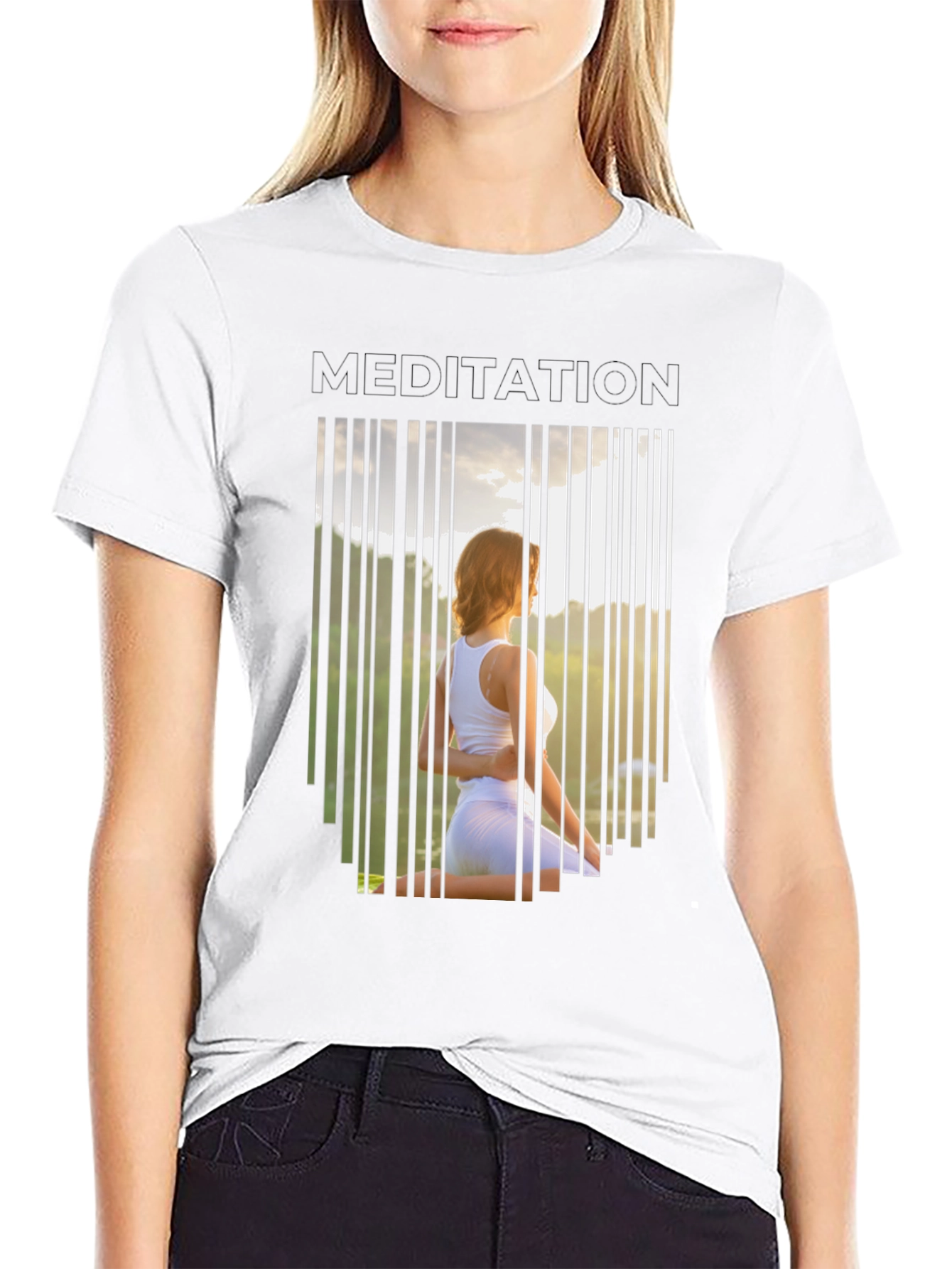 Black Meditation T-Shirt - Zen Barcode Design view 9