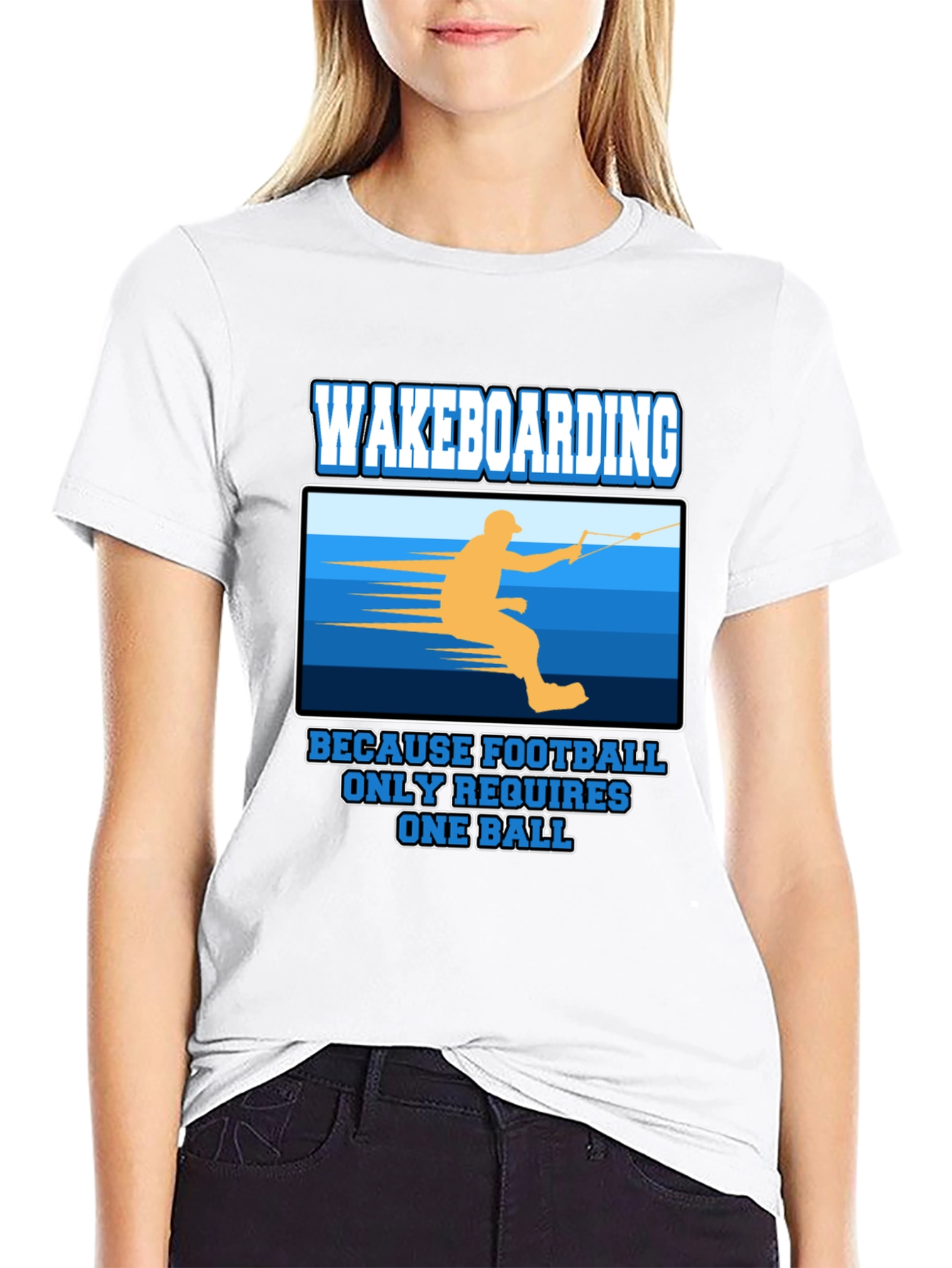 Black Wakeboarding T-Shirt: Because Football Only Requires One Ball view 9