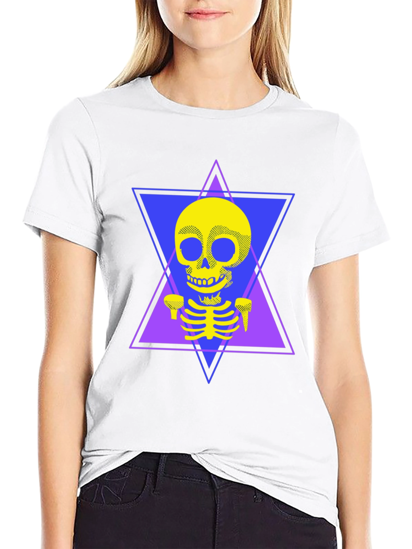 Black Geometric Skeleton T-Shirt - Edgy Graphic Tee view 9