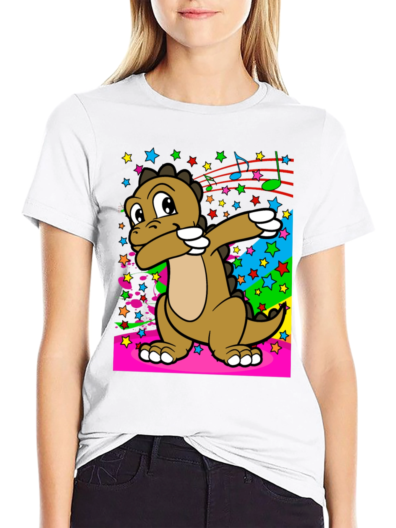 Black Dabbing Dinosaur T-Shirt - Fun Graphic Tee view 9