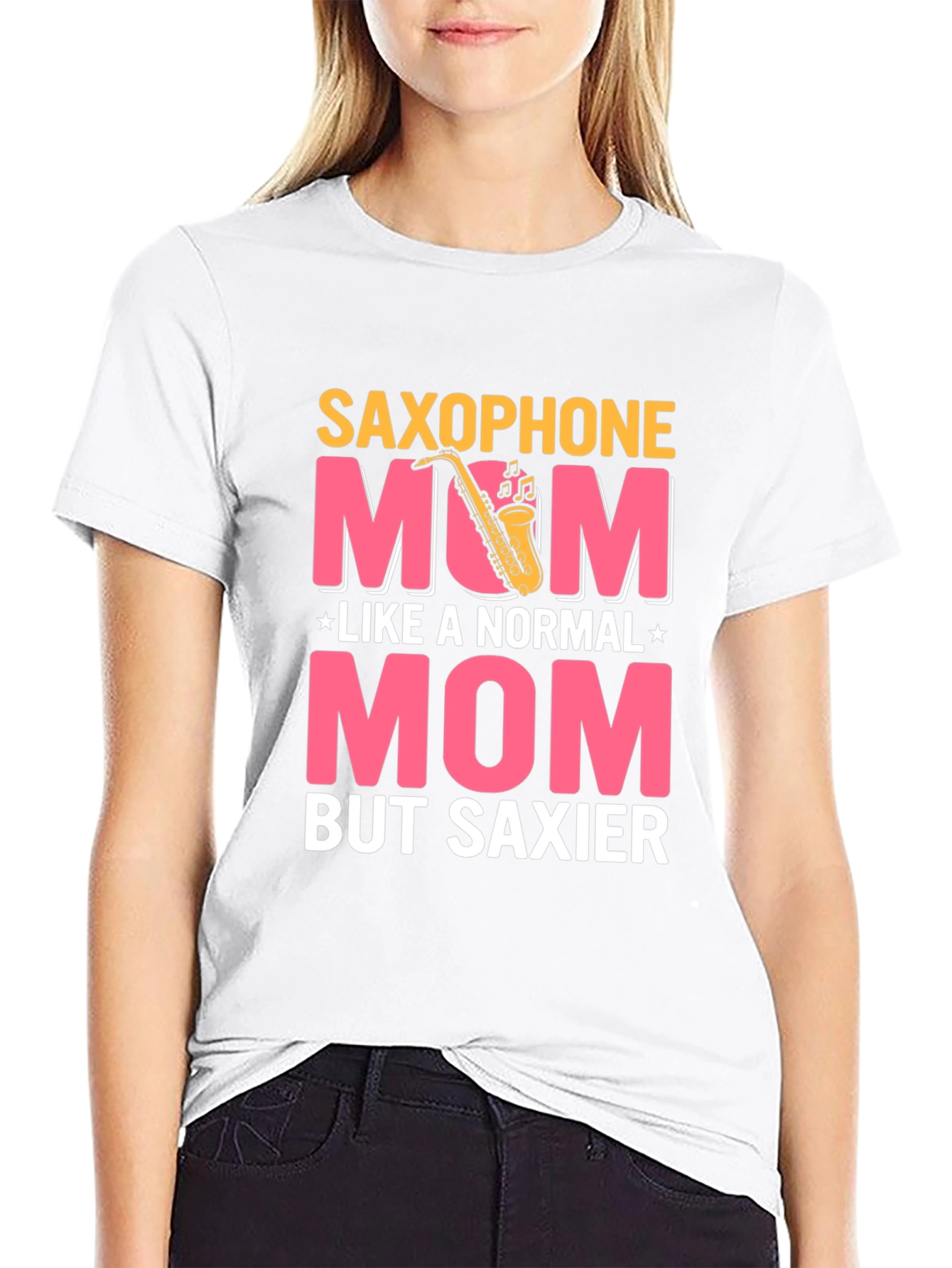 Black Saxophone Mom T-Shirt: Normal Mom But Saxier Tee view 9