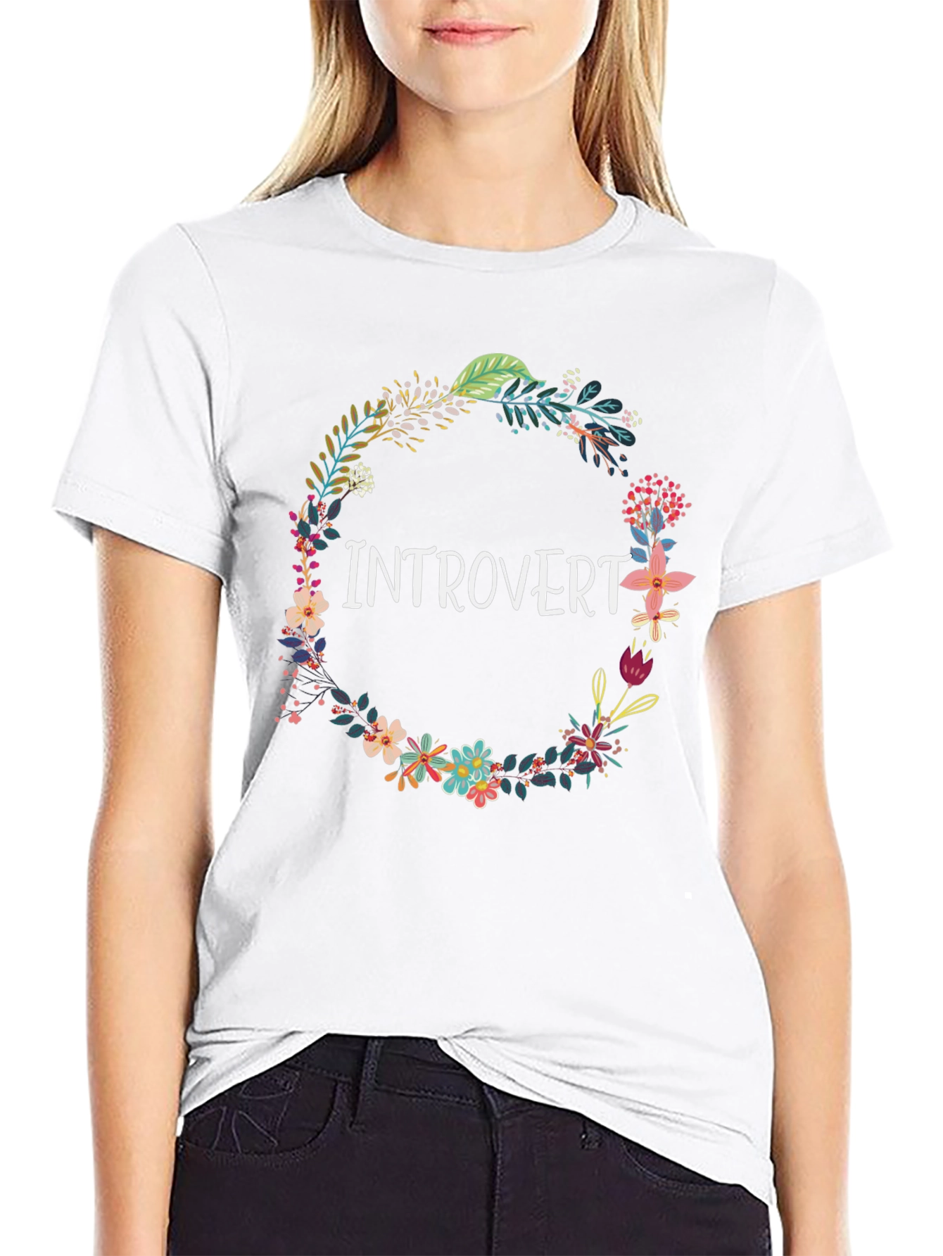 Black Introvert Floral Wreath Black T-Shirt view 9