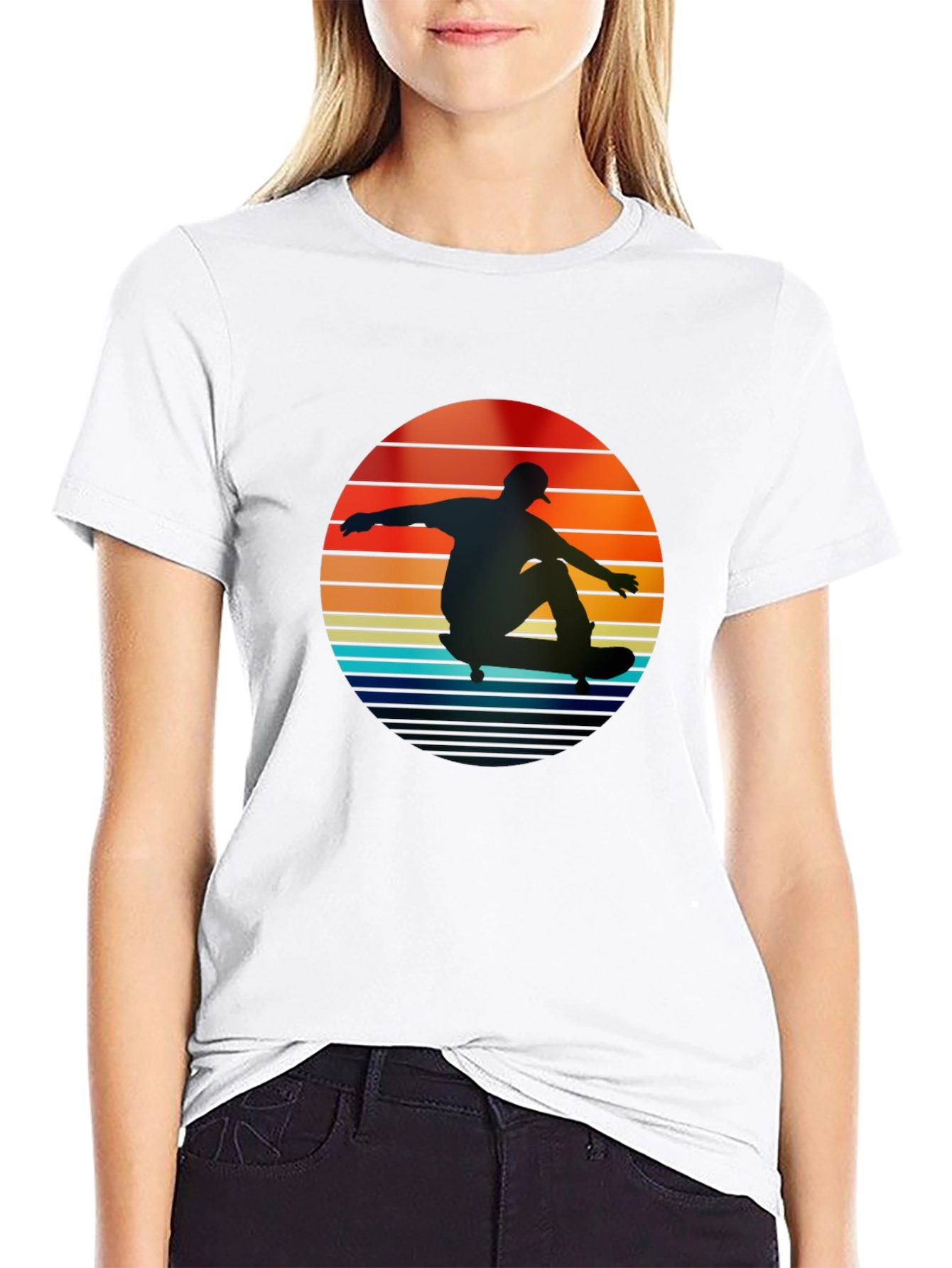 Black Retro Skateboarder Sunset T-Shirt view 9