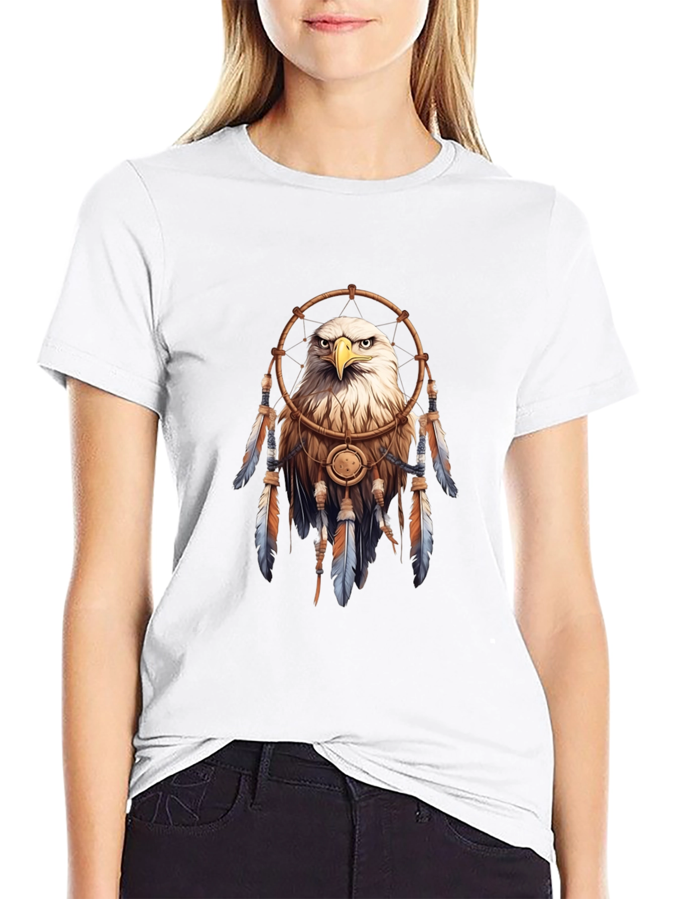 Black Eagle Dreamcatcher Graphic Tee - Black Casual T-Shirt view 9