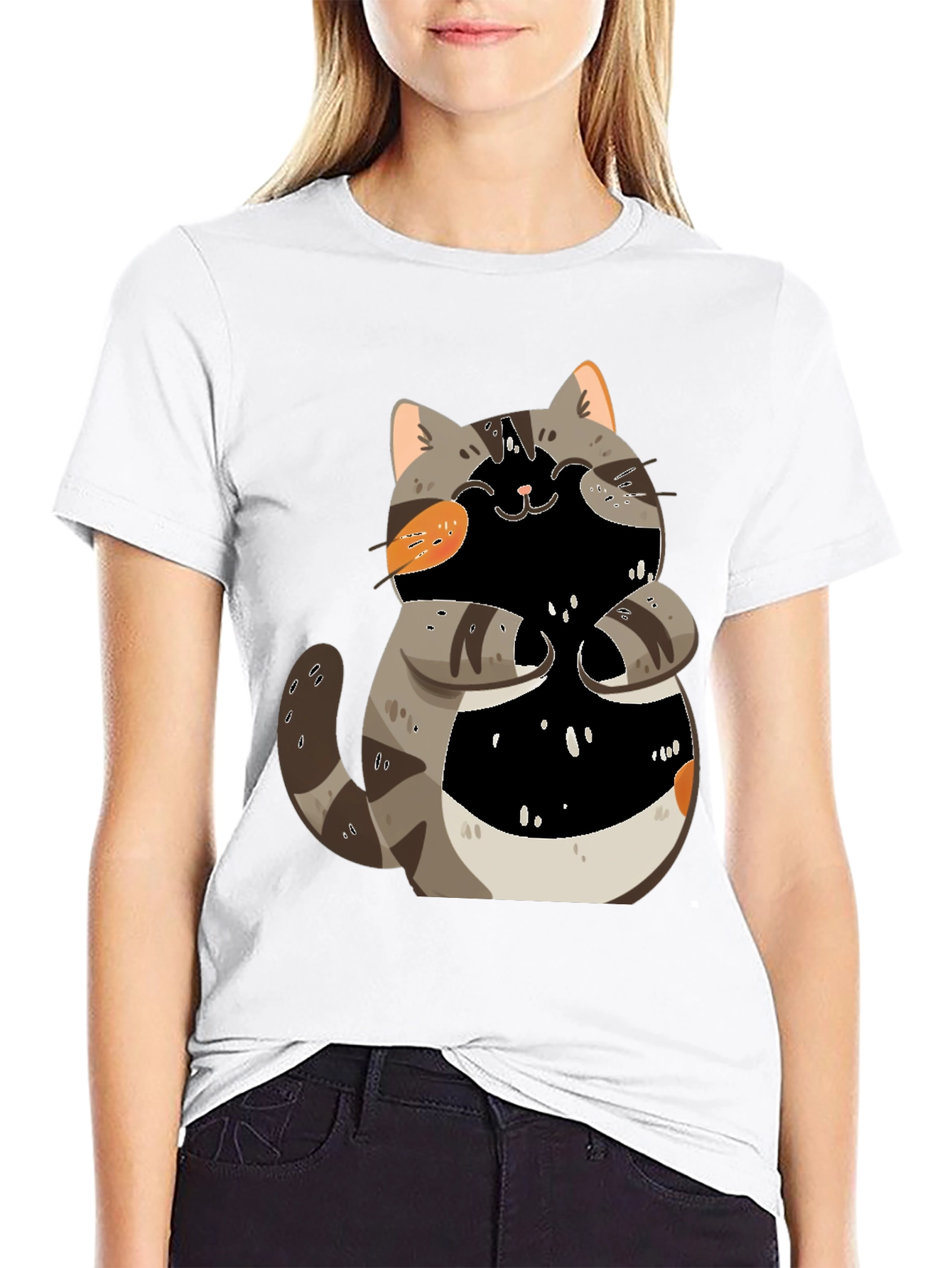 Black Cute Cartoon Cat Graphic T-Shirt view 9