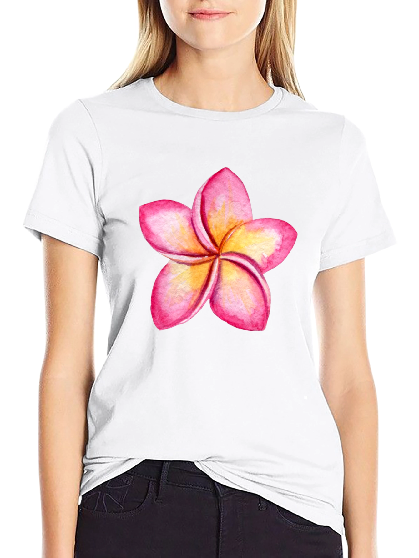 Black Tropical Plumeria Flower Graphic Tee view 9