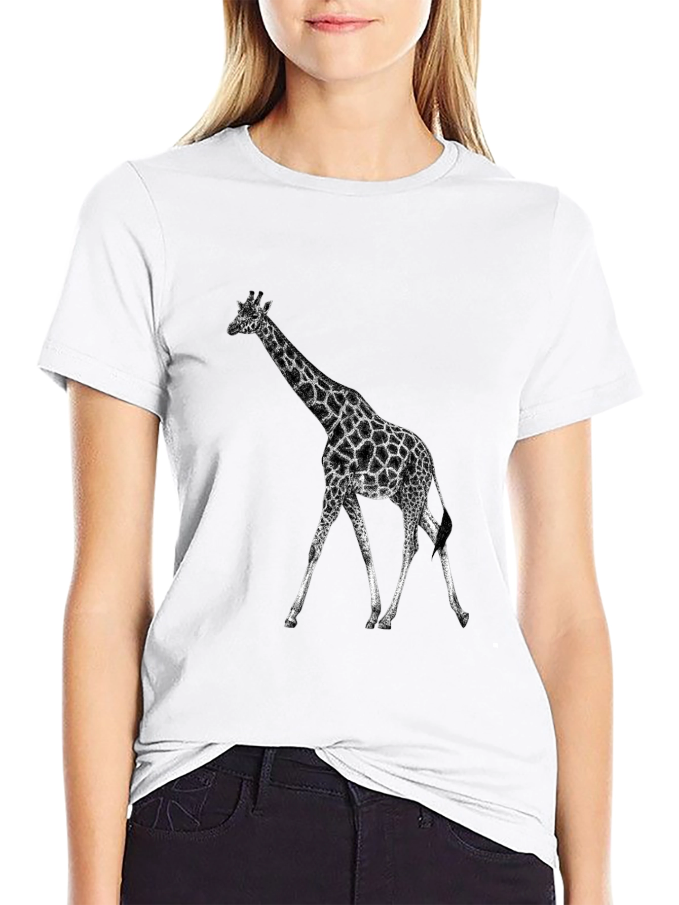Black Giraffe Graphic Tee - Black Casual T-Shirt view 9