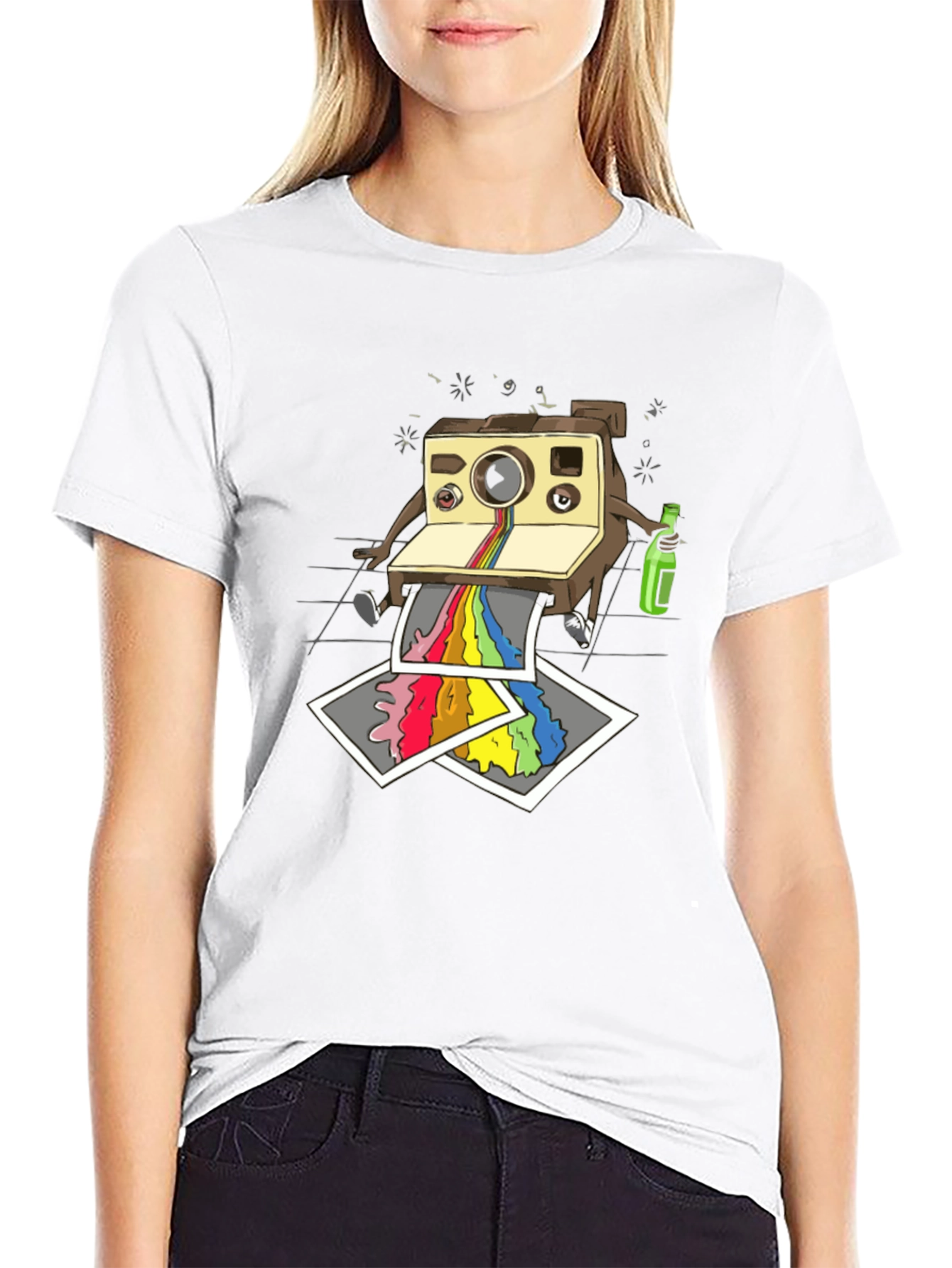 Black Funky Retro Camera Print Black T-Shirt view 9