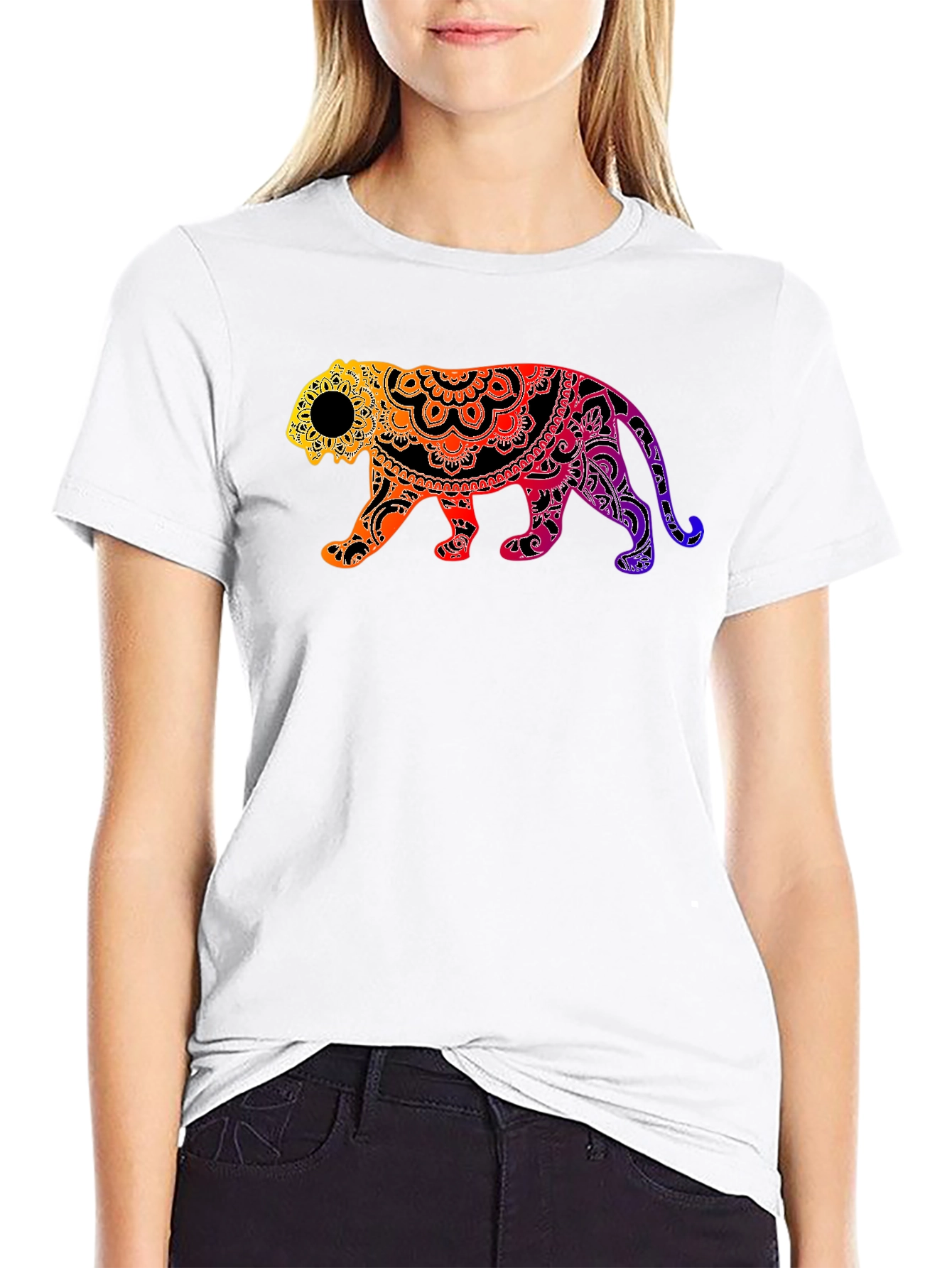 Black Vibrant Mandala Tiger Graphic Tee - Black view 9